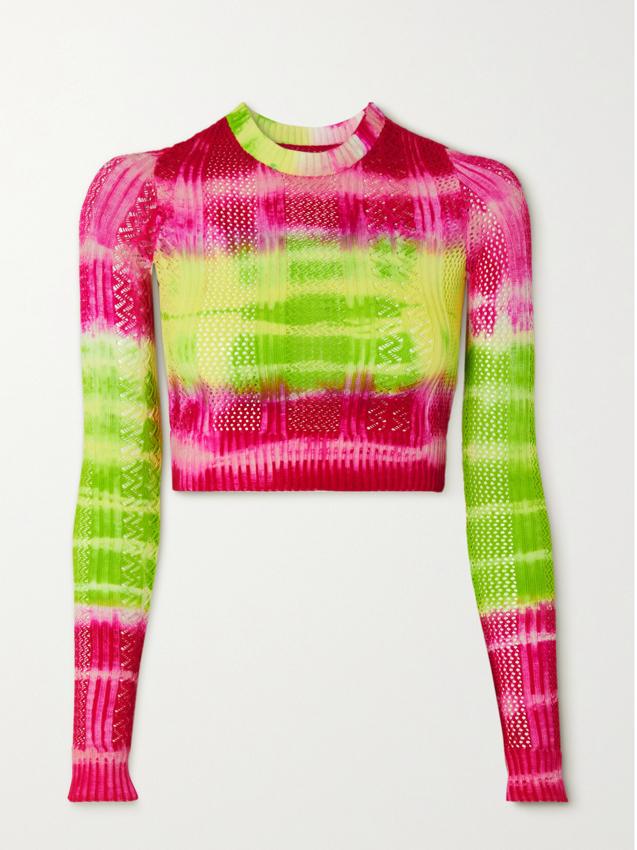 Agr Lace Long-sleeve Cropped Blouse In Pink Multi