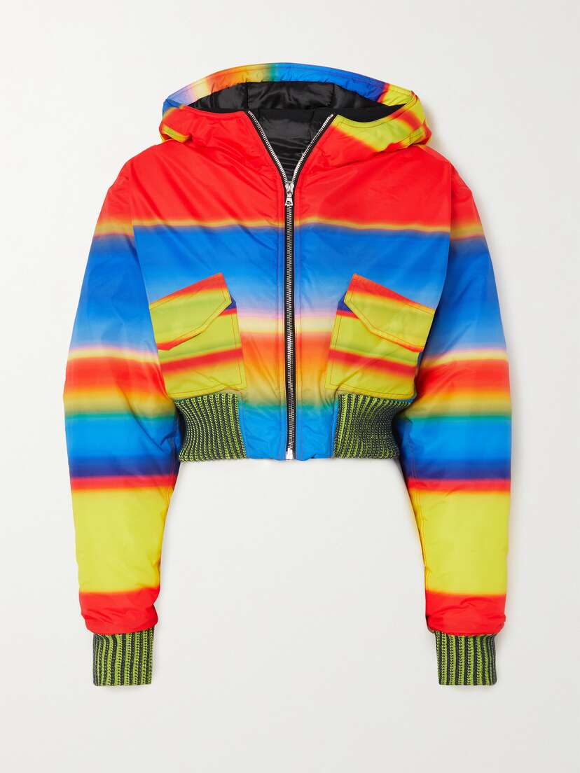 AGR Hooded Cropped Striped Padded Shell Jacket - x large