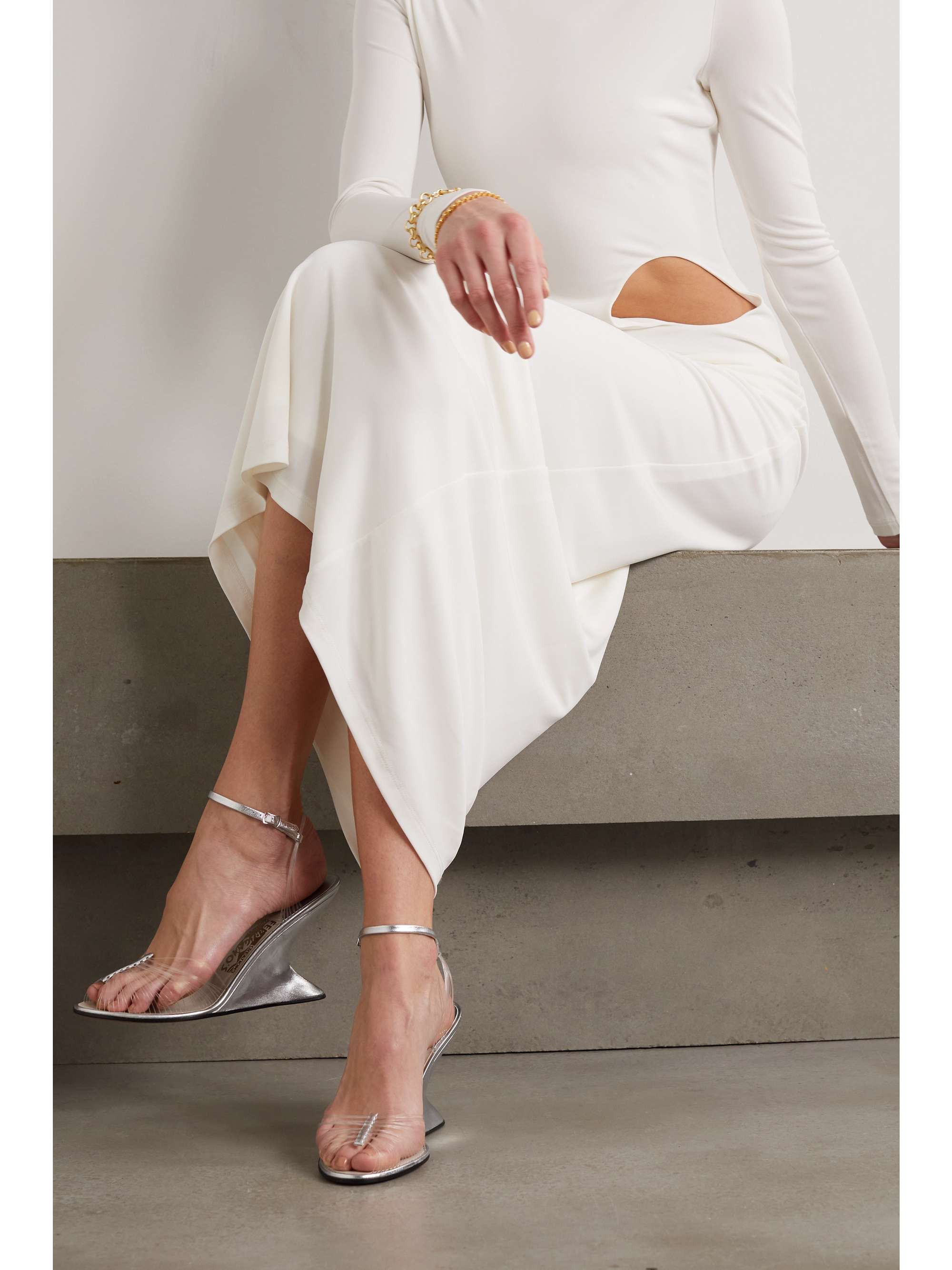 Creations Invisible 1947 metallic leather and nylon wedge sandals