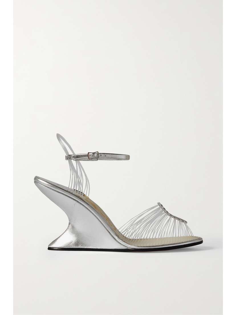 Ferragamo Creations Invisible 1947 Metallic Leather And Nylon Wedge Sandals