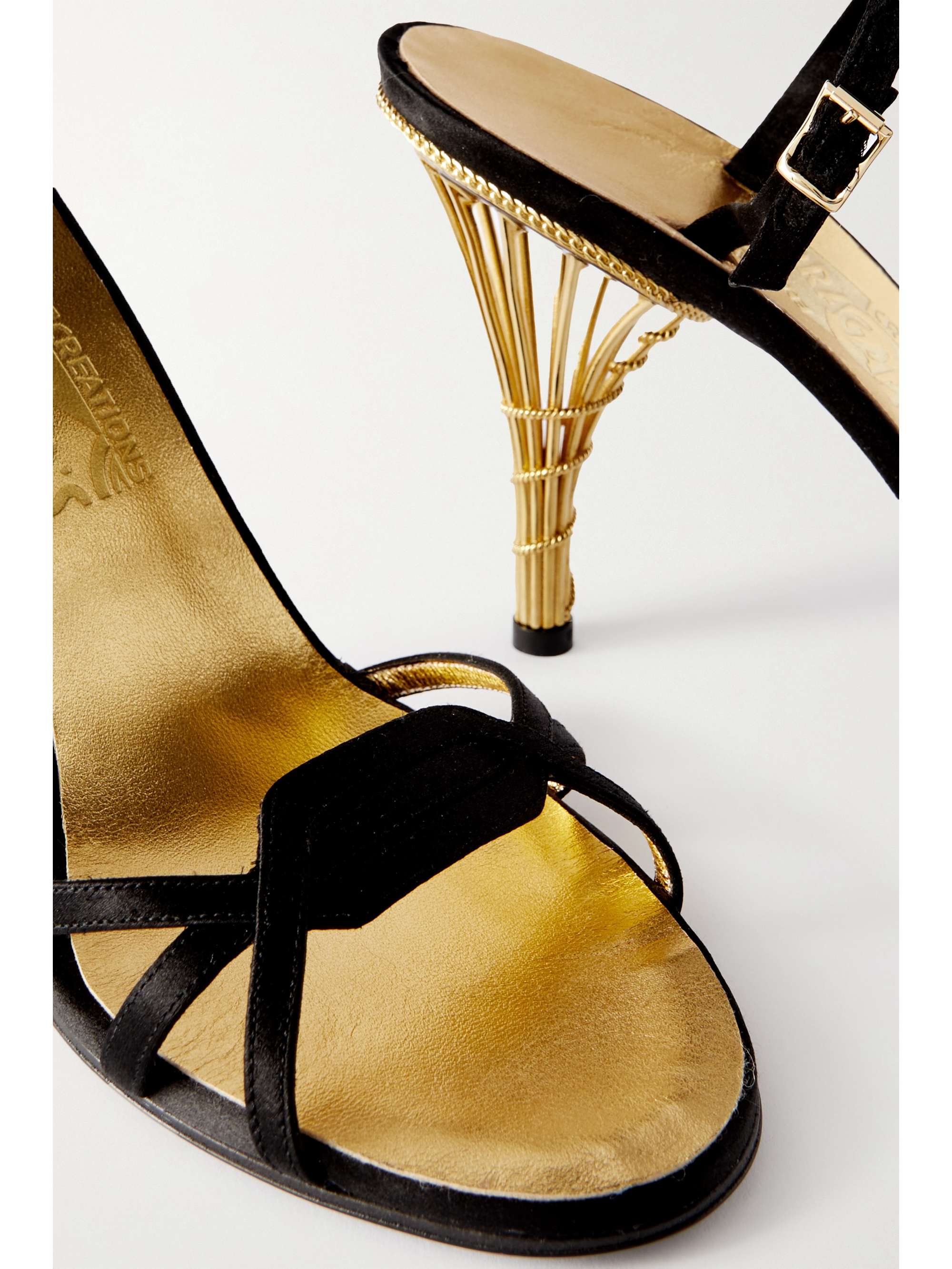 FERRAGAMO Creations Calipso 1956 satin-trimmed metallic leather sandals