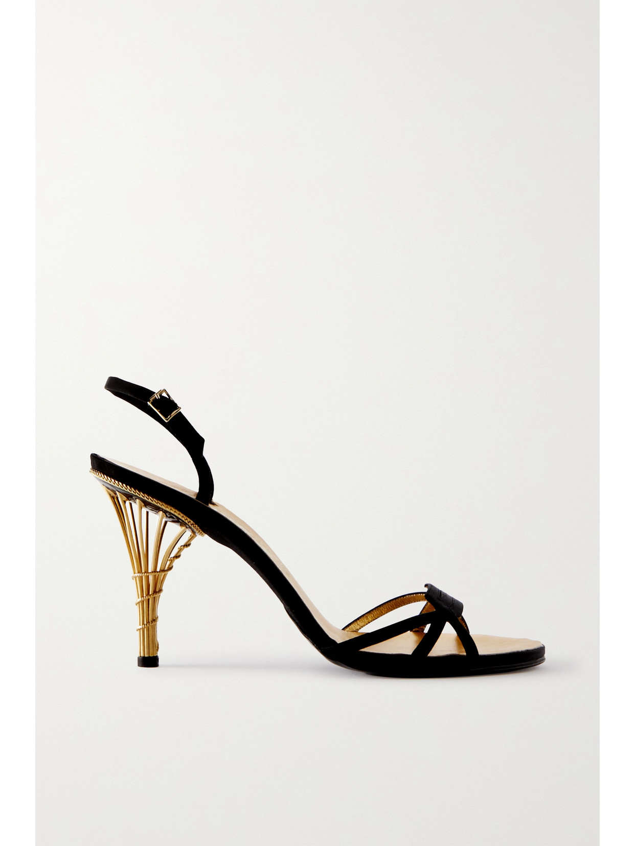 Ferragamo Creations Calipso 1956 Satin-trimmed Metallic Leather Sandals In Black