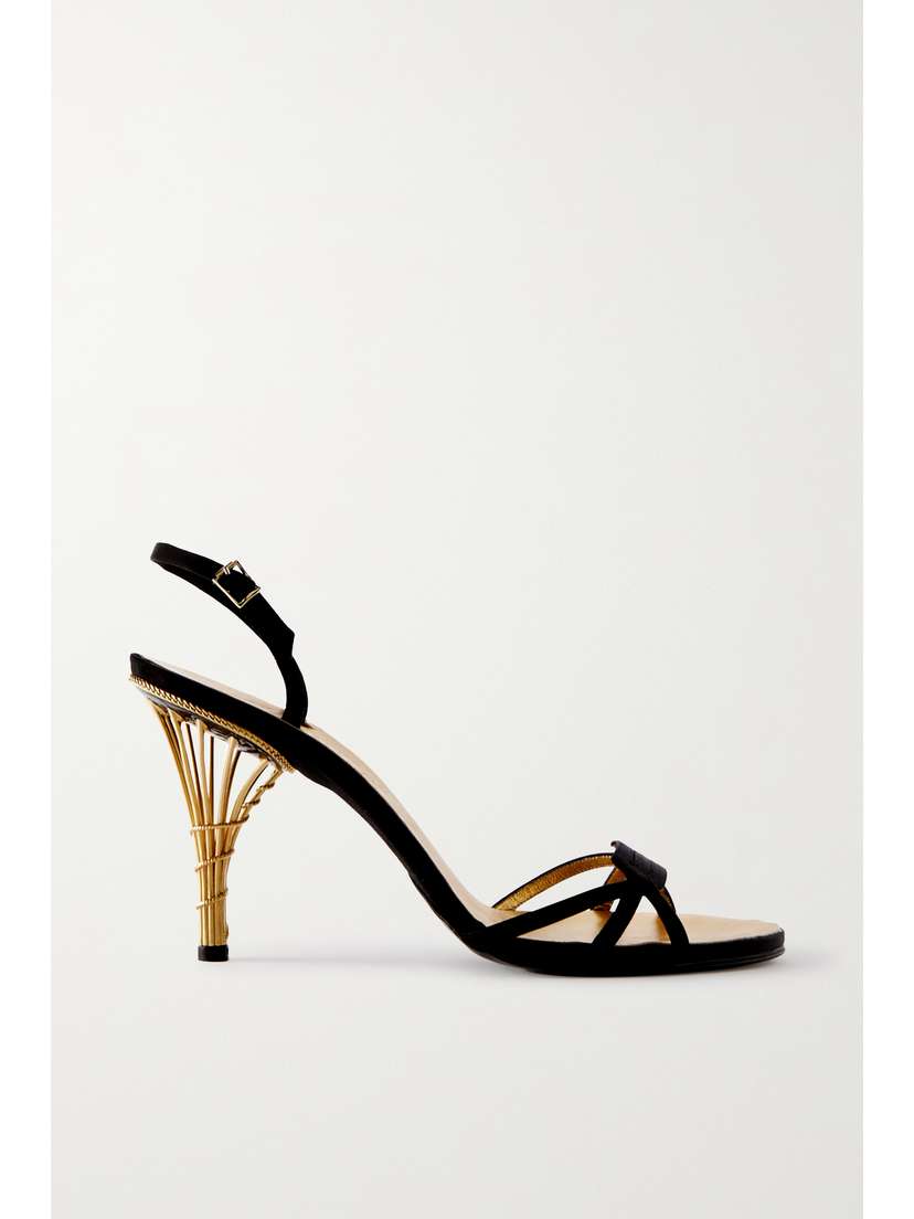 Ferragamo Creations Calipso 1956 Satin-trimmed Metallic Leather Sandals