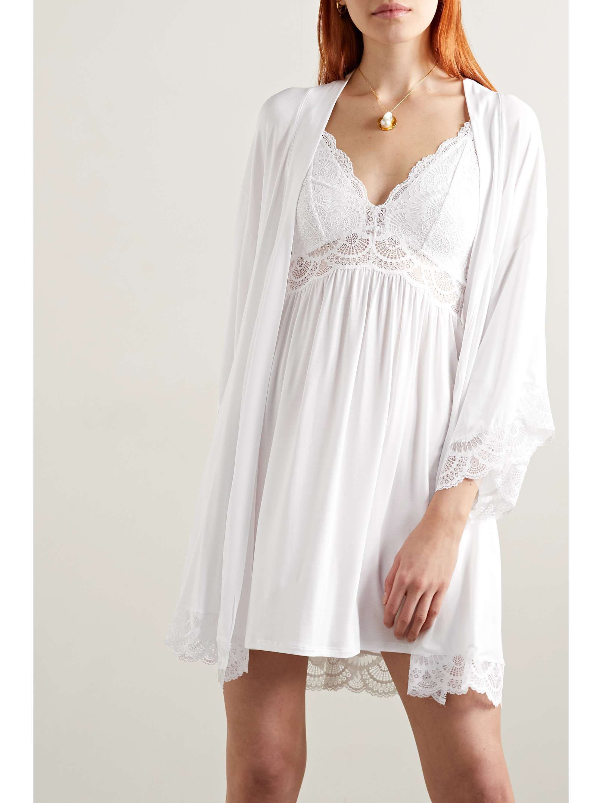 EBERJEY The Mademoiselle lace-trimmed stretch-TENCEL modal robe | NET-A ...