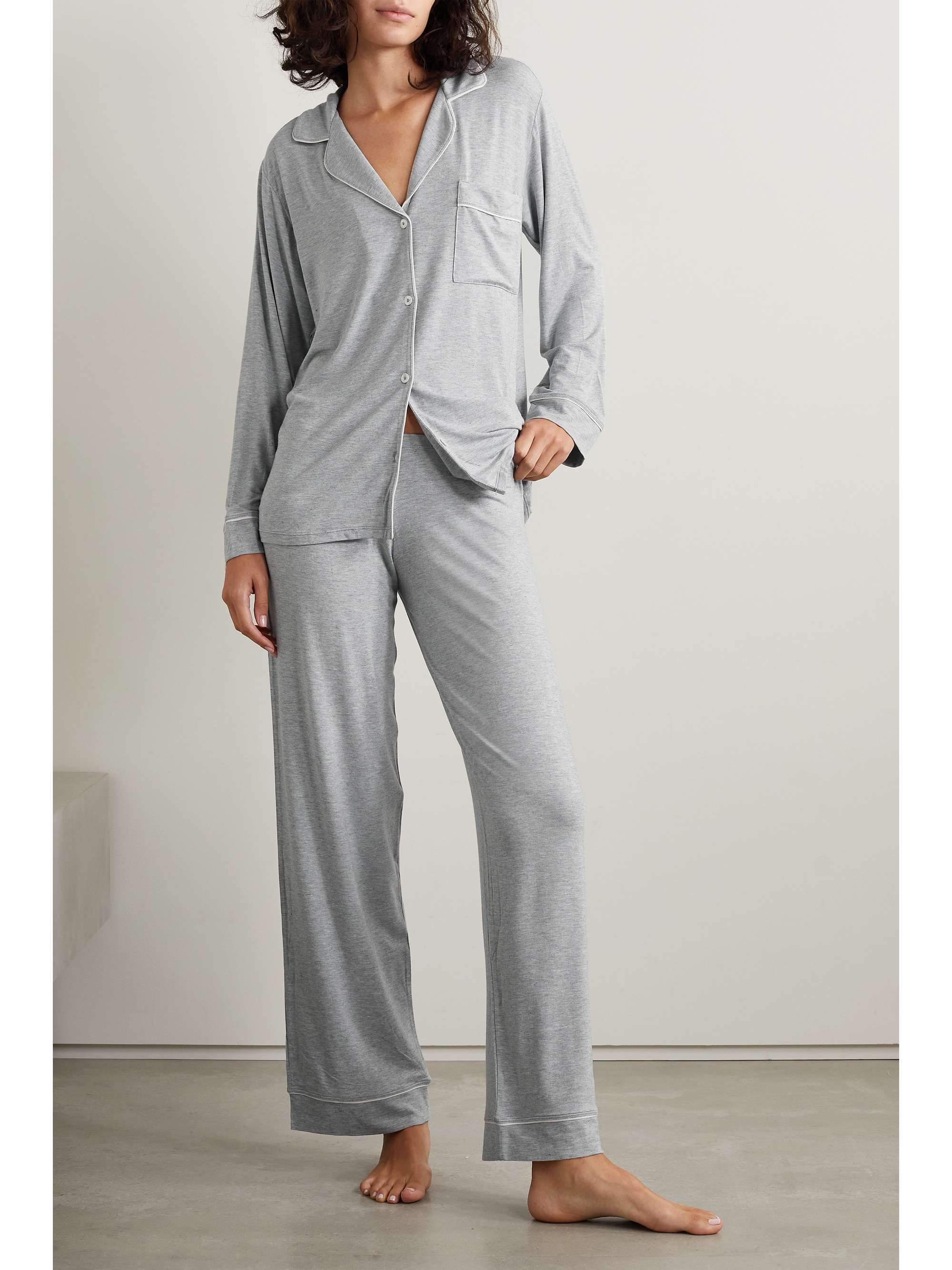 Gisele piped stretch-modal pajama set