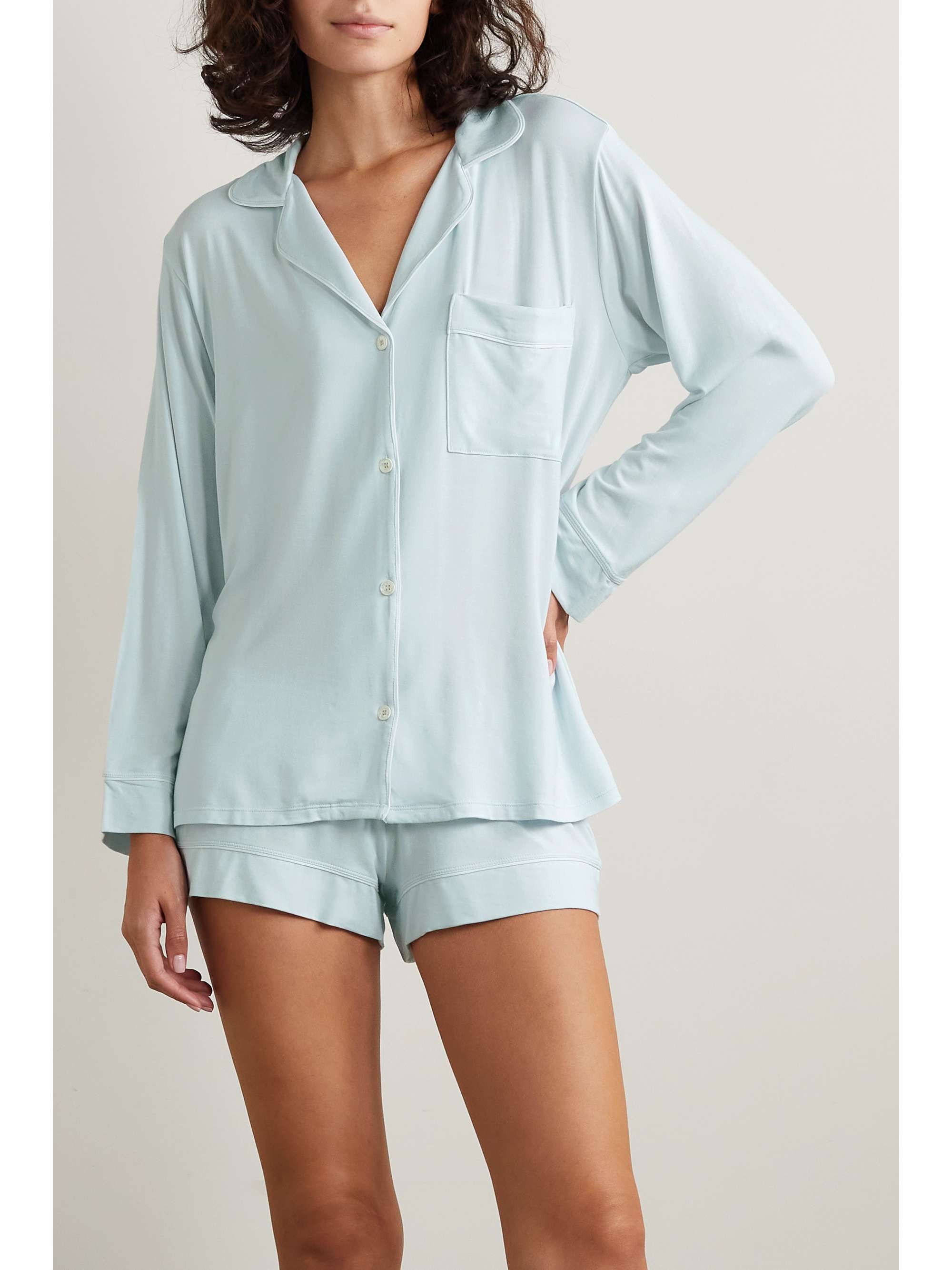 Gisele piped stretch-modal pajama set