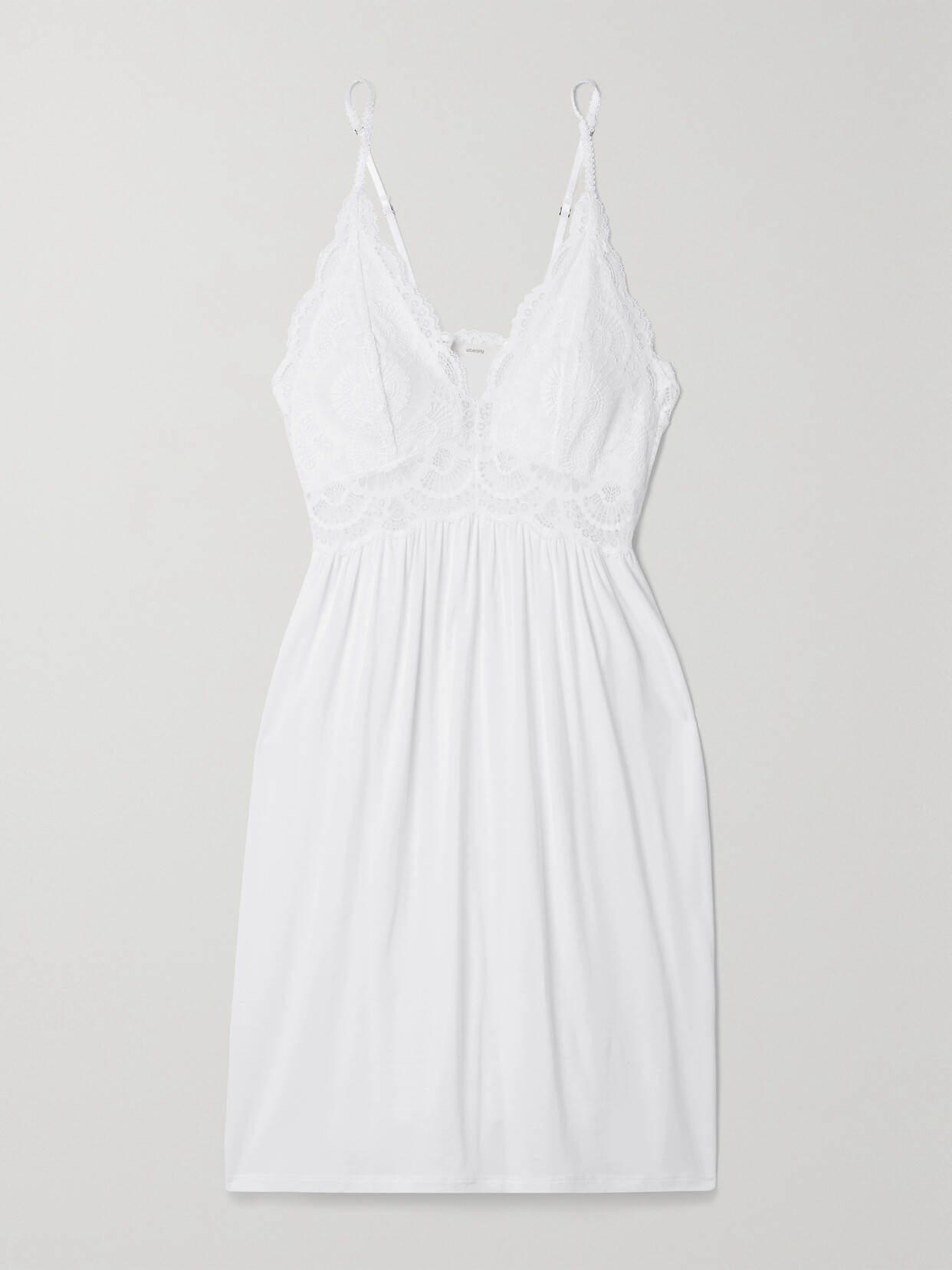 Shop Eberjey The Mademoiselle Lace-trimmed Stretch-tencel Modal Chemise In White