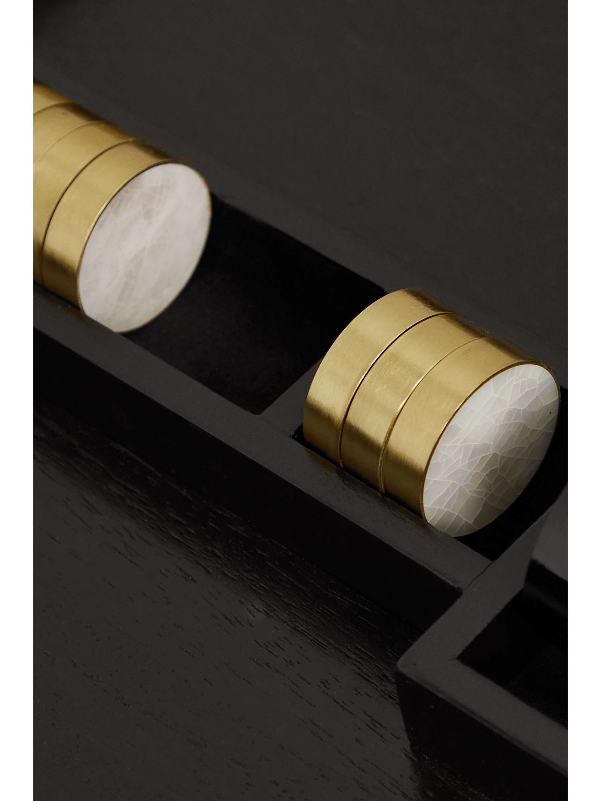 L'OBJET Ebony, marble, brass and shell backgammon set