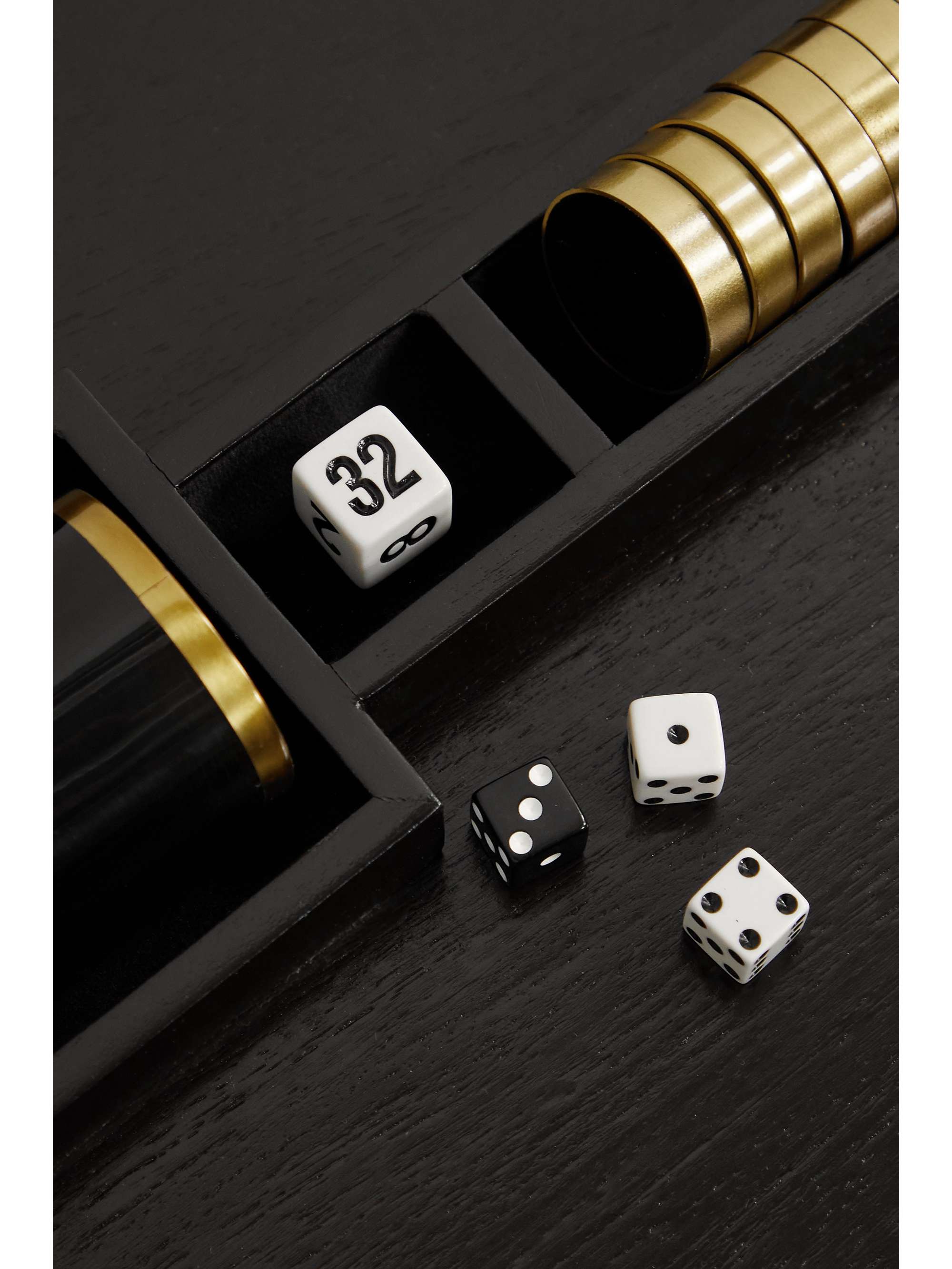 L'OBJET Ebony, marble, brass and shell backgammon set