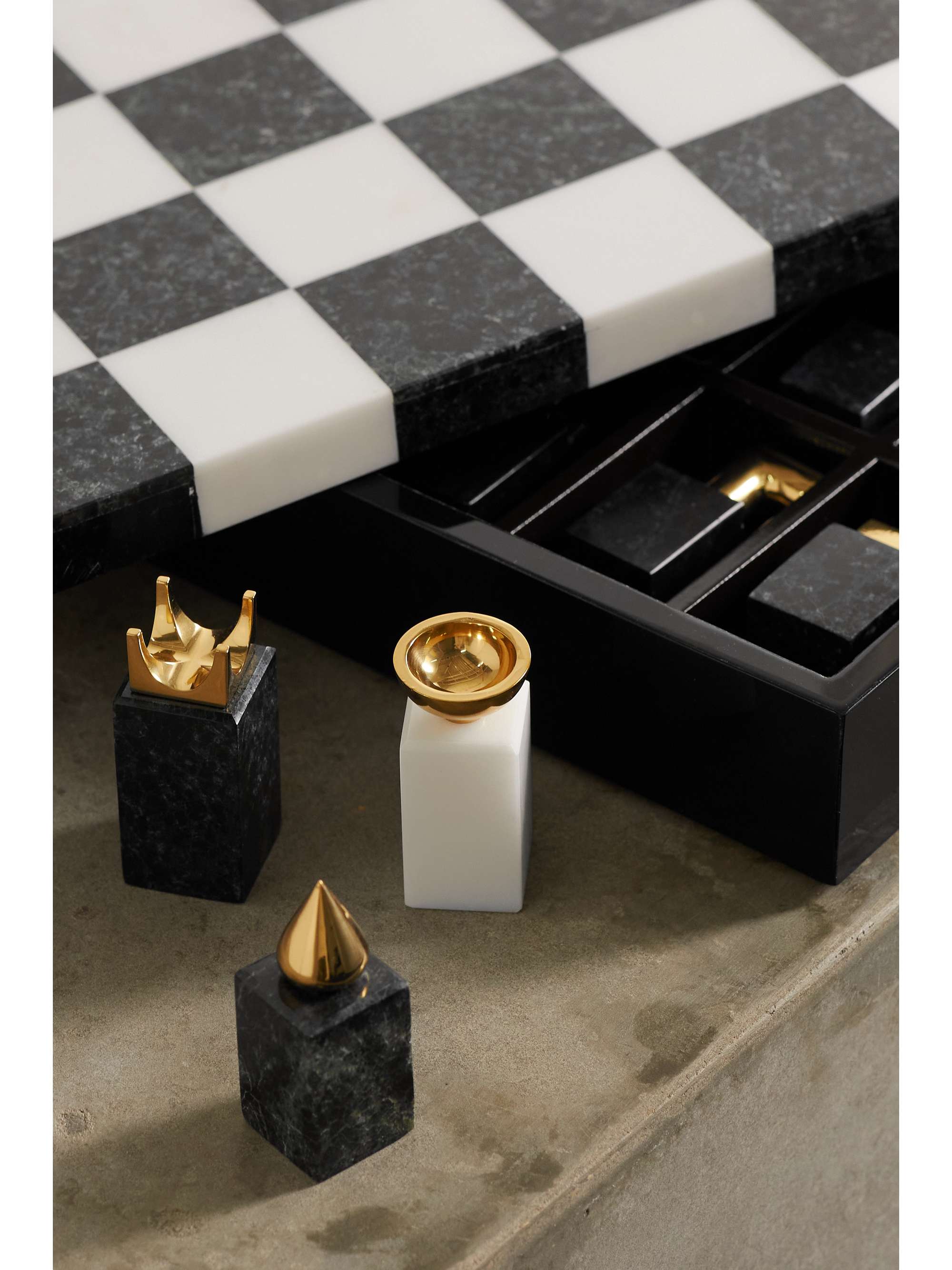 L'OBJET Gold-plated brass, wood and marble chess set