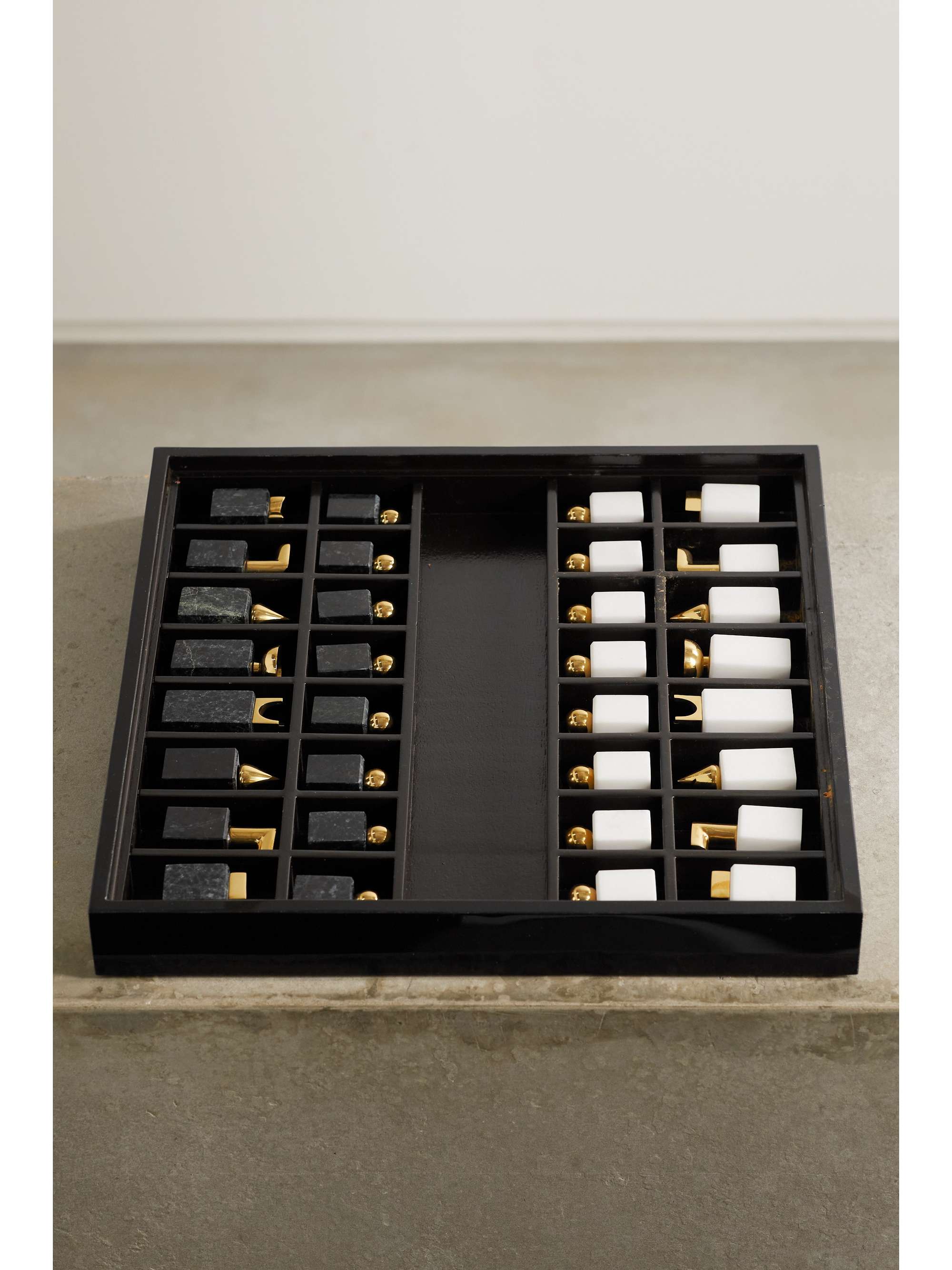 L'OBJET Gold-plated brass, wood and marble chess set