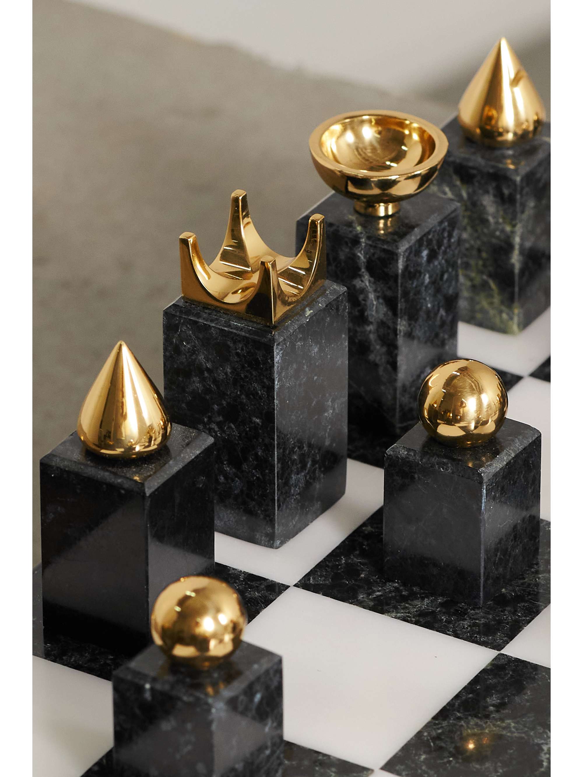 L'OBJET Gold-plated brass, wood and marble chess set