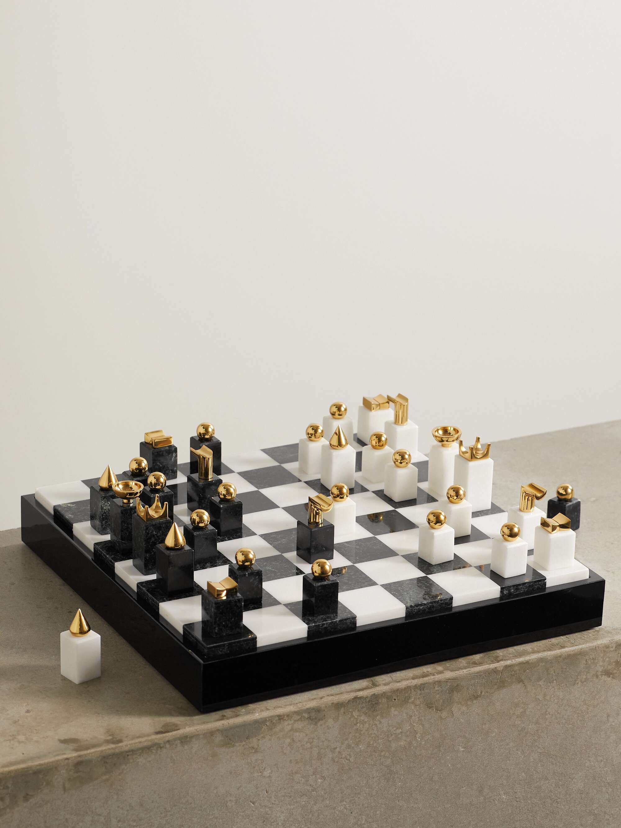 L'OBJET Gold-plated brass, wood and marble chess set