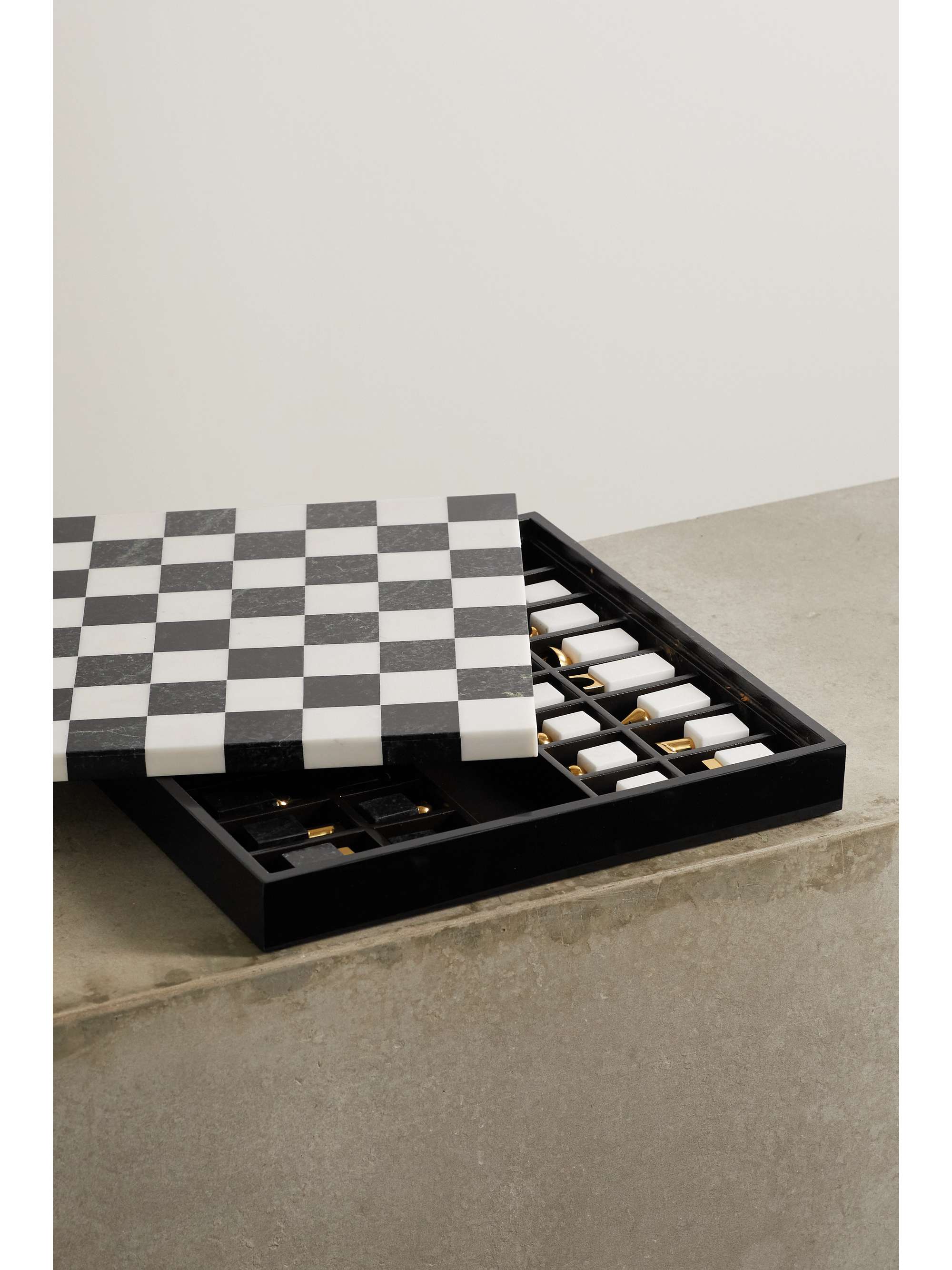 L'OBJET Gold-plated brass, wood and marble chess set