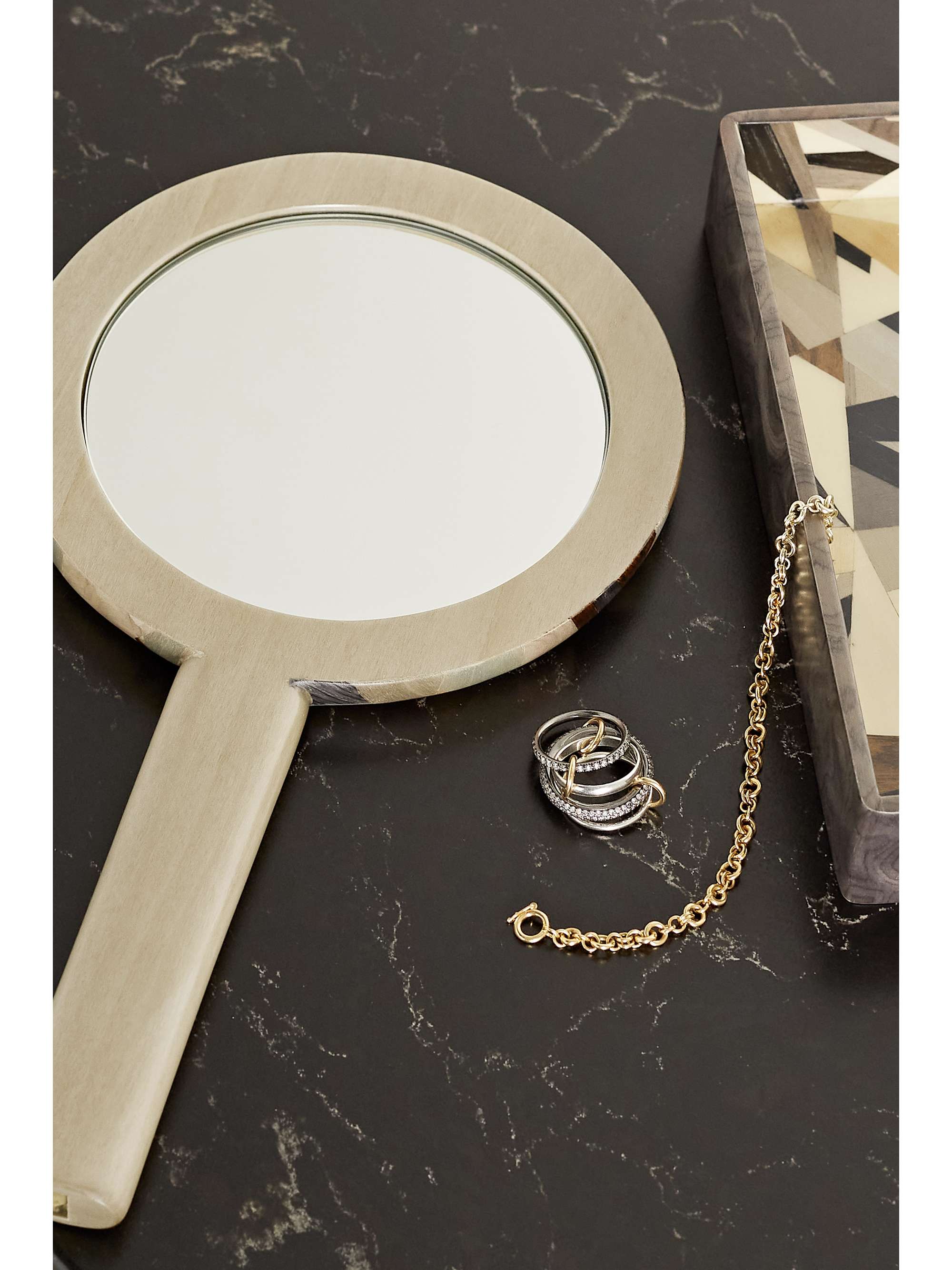 SILVIA FURMANOVICH Marquetry wood hand mirror