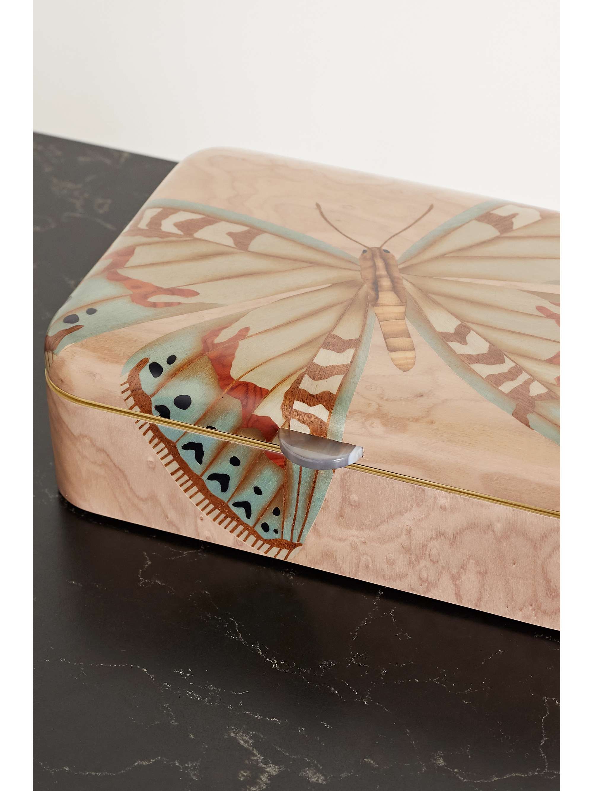 SILVIA FURMANOVICH Marquetry wood, gold-tone and agate jewelry box