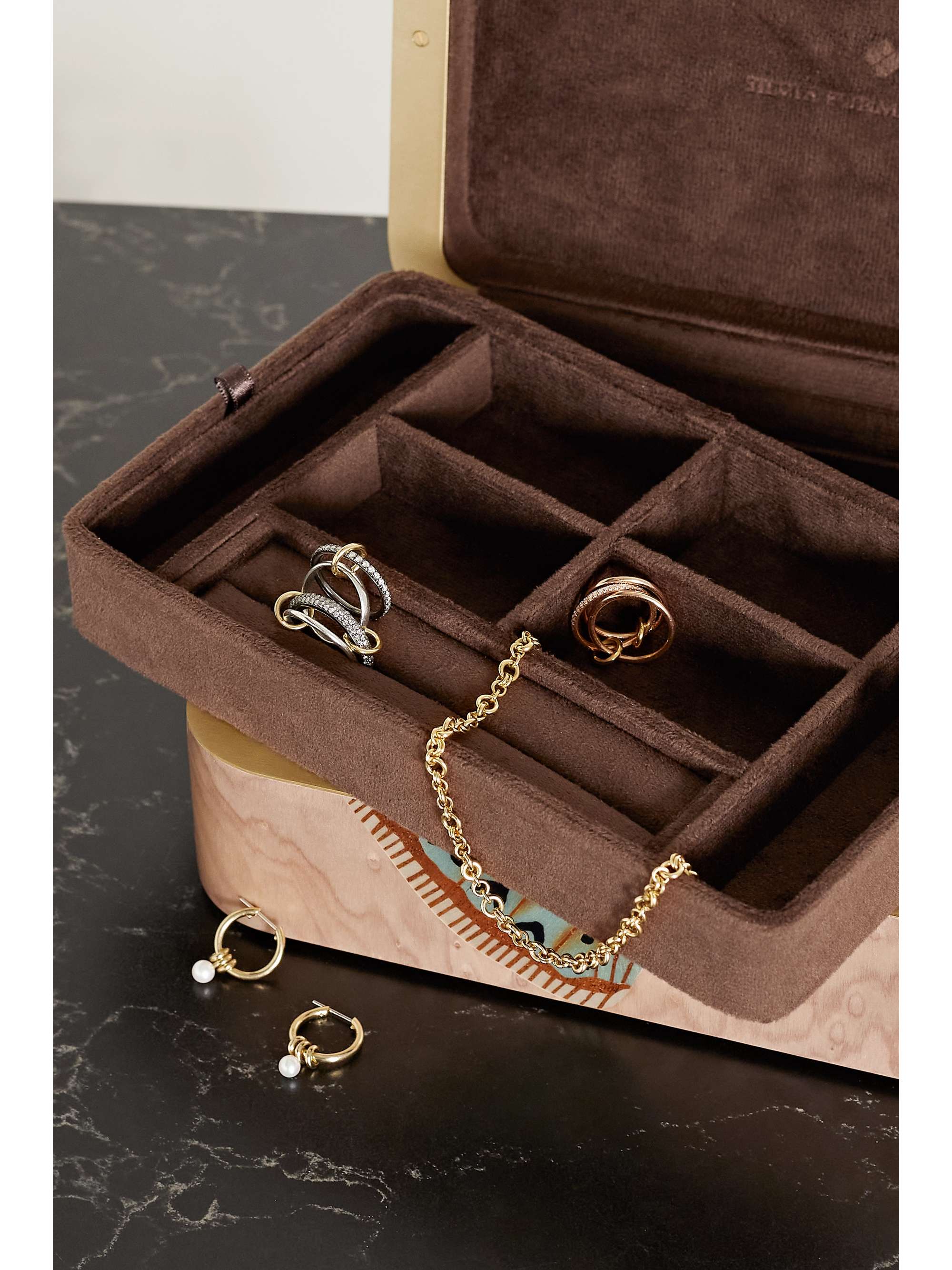 SILVIA FURMANOVICH Marquetry wood, gold-tone and agate jewelry box