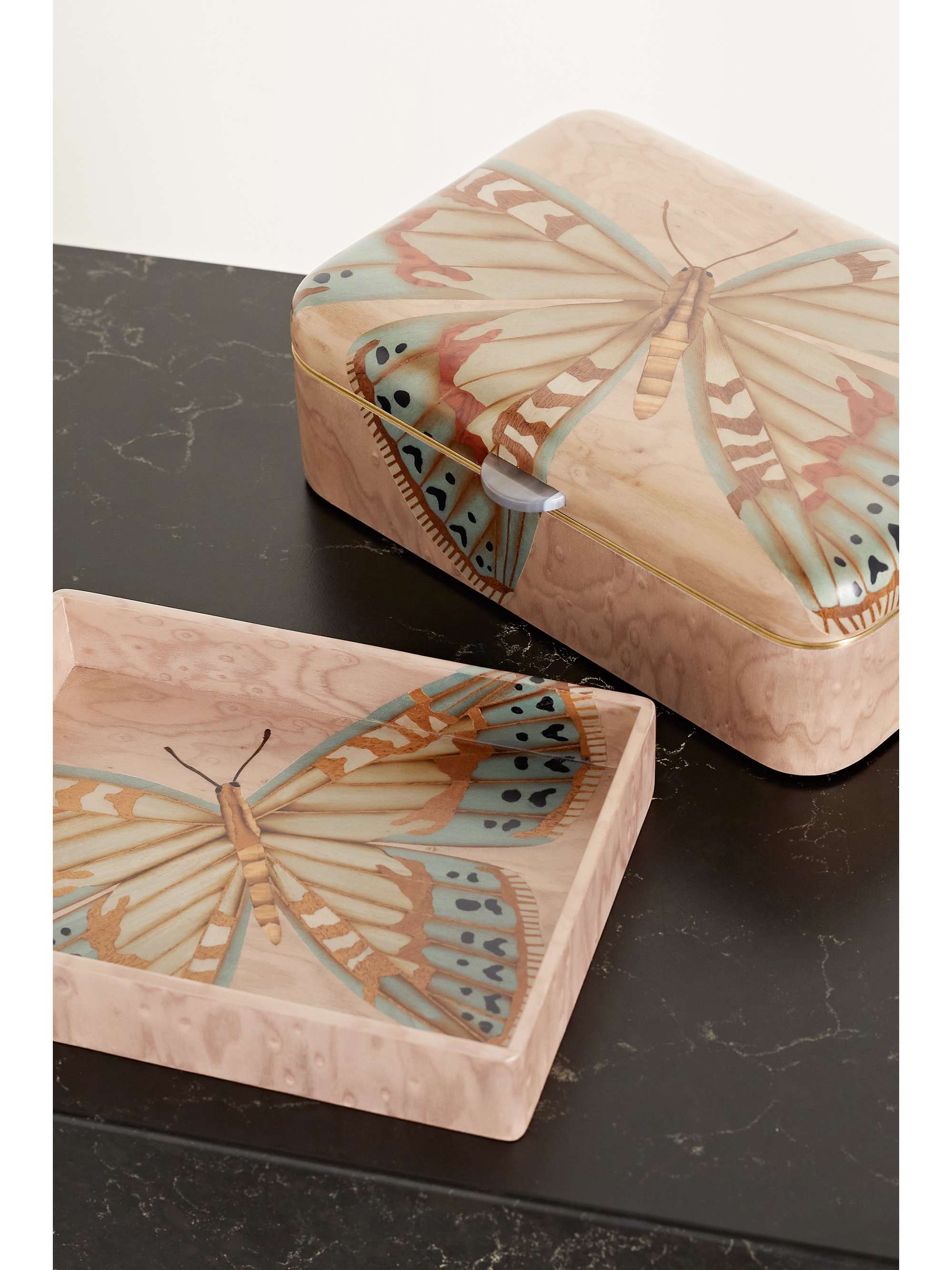 SILVIA FURMANOVICH Marquetry wood, gold-tone and agate jewelry box