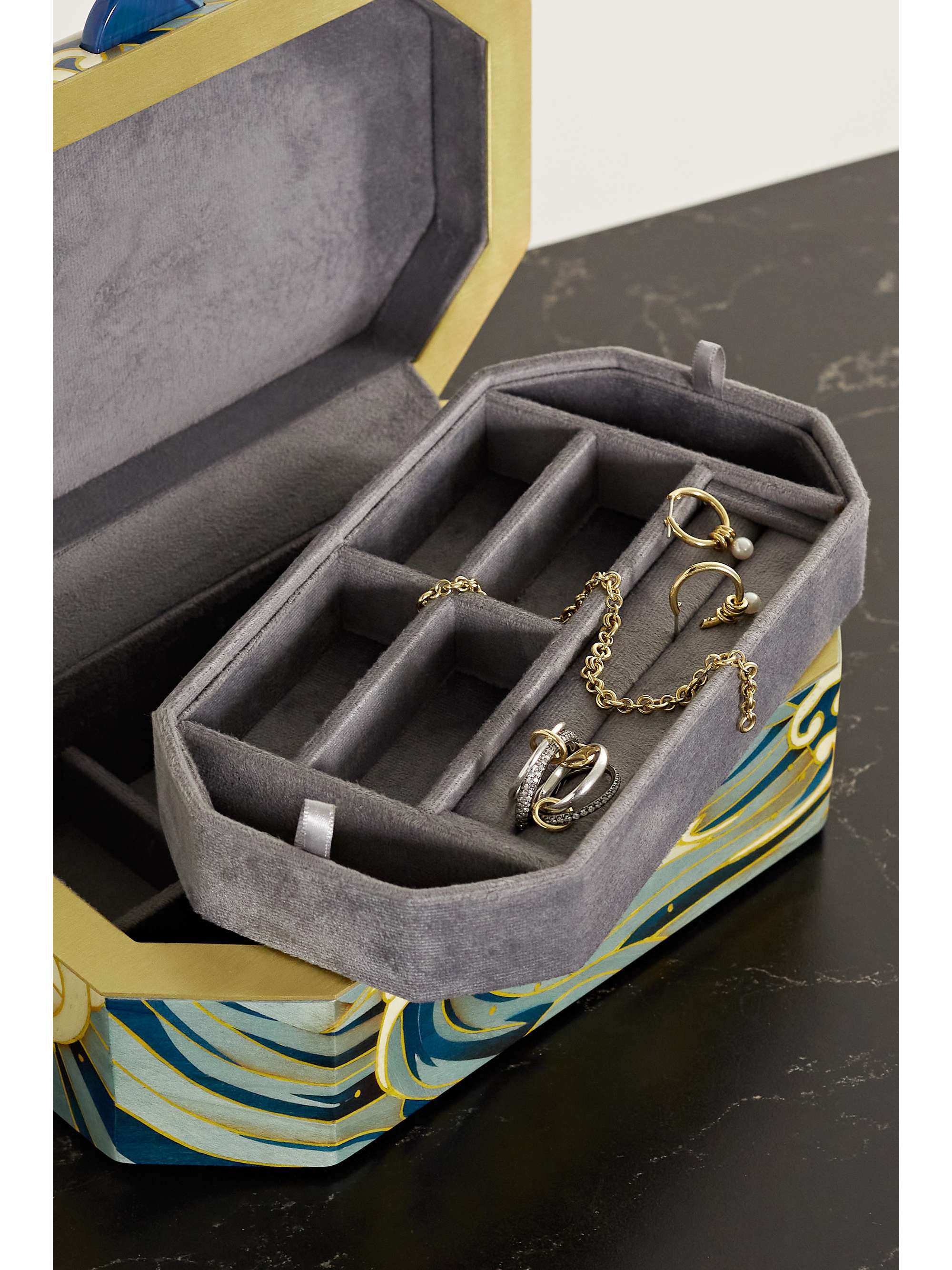 SILVIA FURMANOVICH Marquetry wood, gold-tone and agate jewelry box