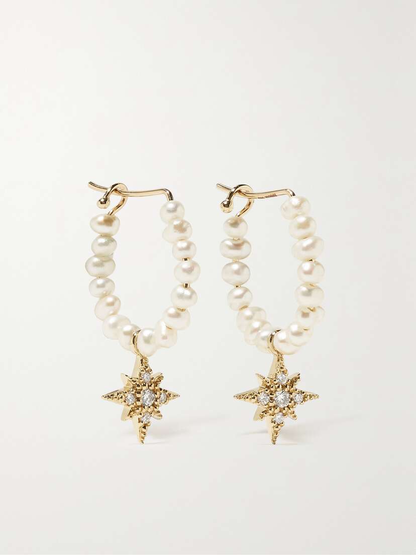 Mizuki 14-karat Gold, Pearl And Diamond Hoop Earrings