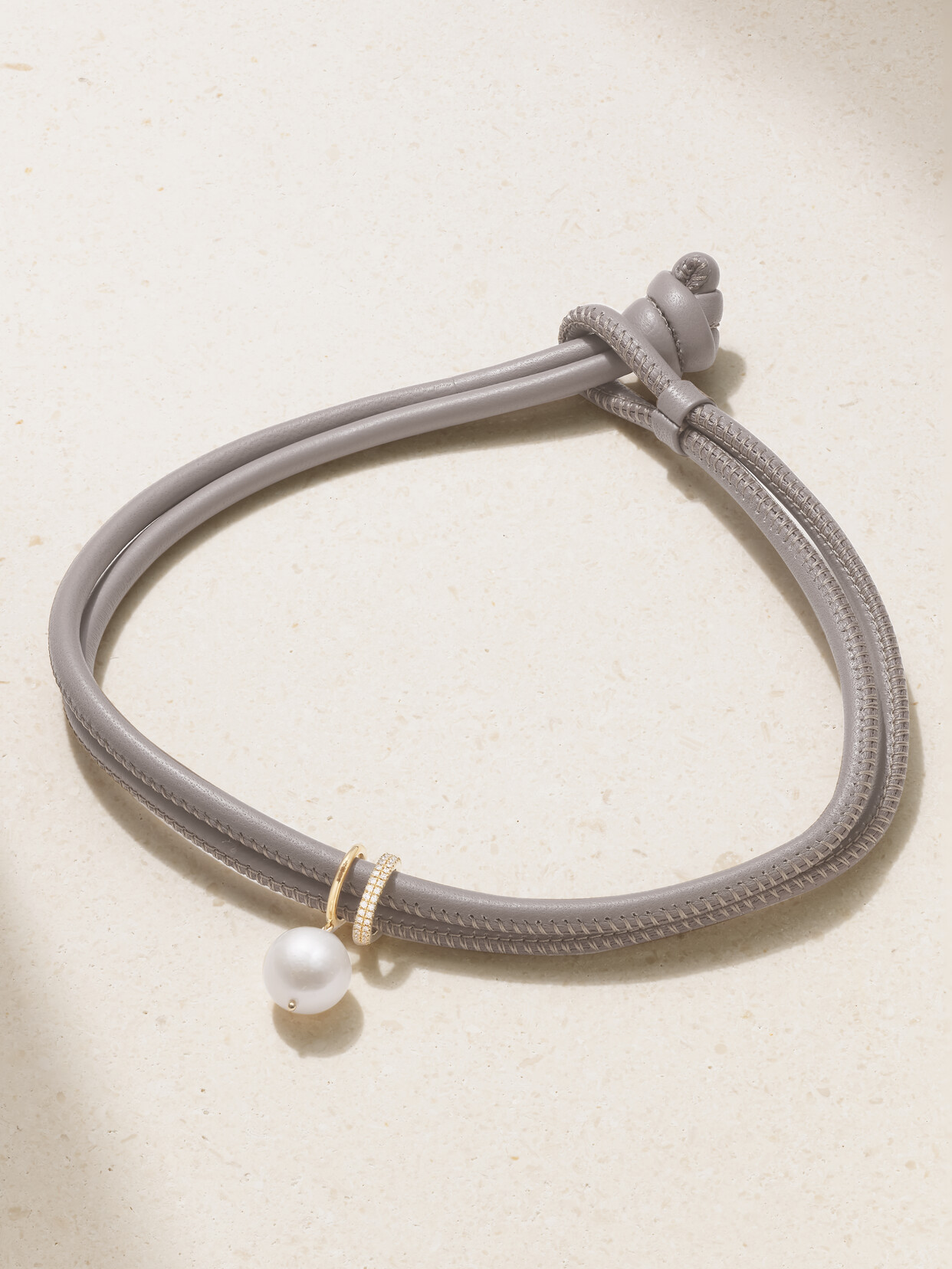 Mizuki - 14-karat Gold, Leather, Pearl And Diamond Necklace - one size 22 Awaiting product image