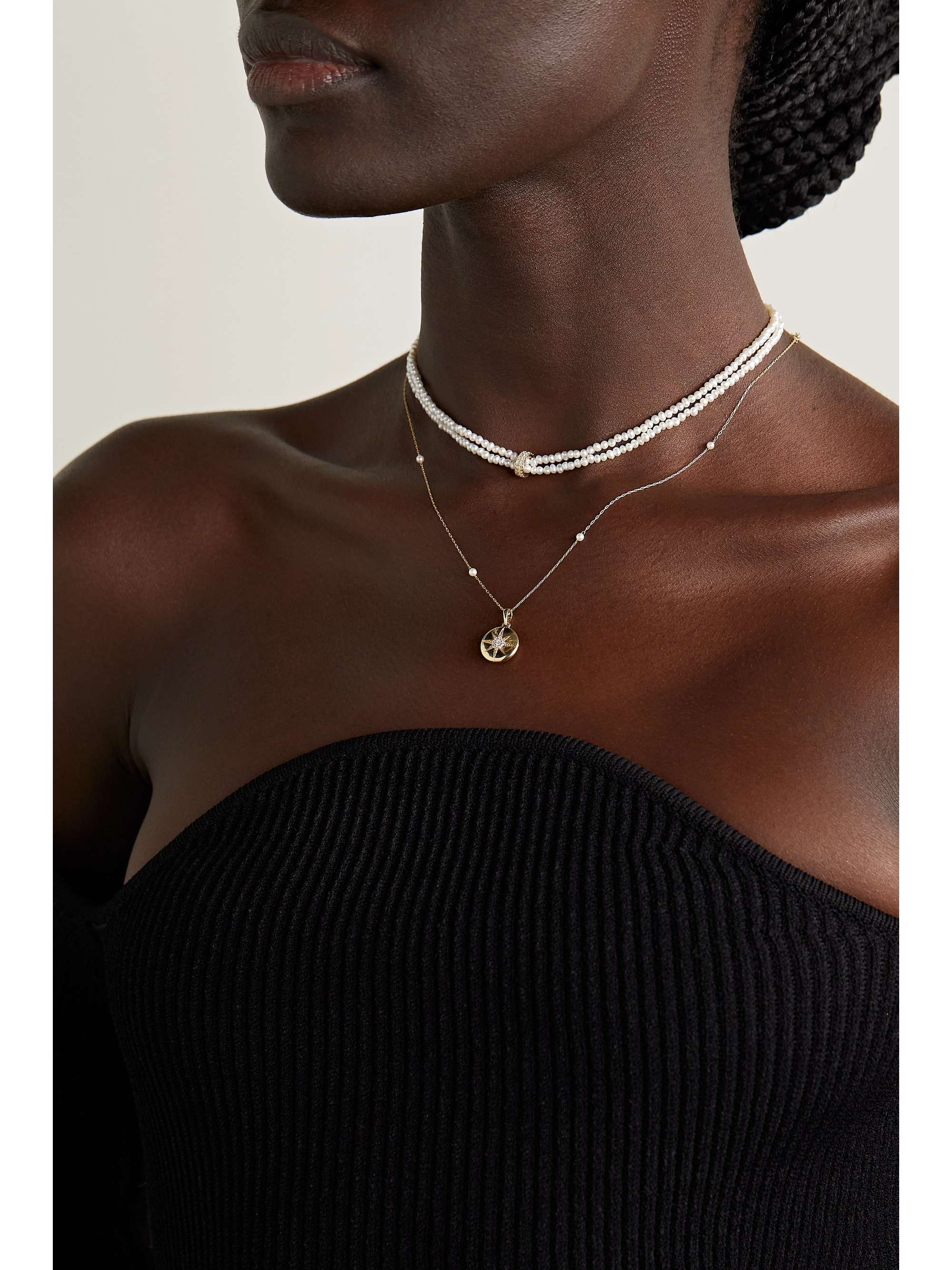 MIZUKI 14-karat gold, pearl and diamond necklace