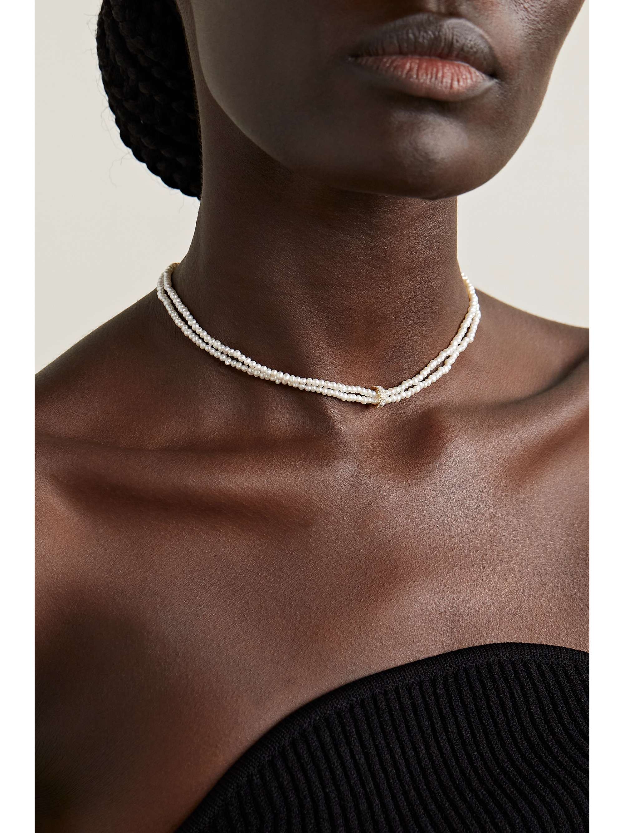 MIZUKI 14-karat gold, pearl and diamond necklace