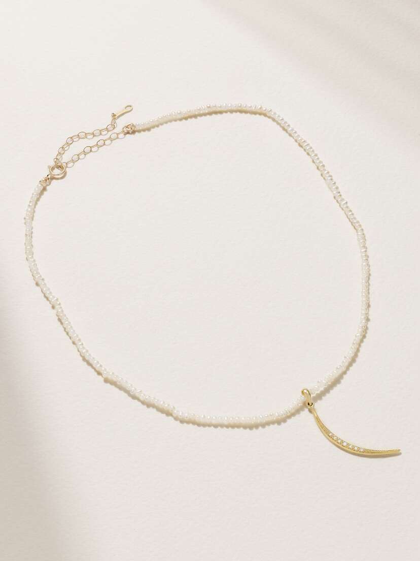 Mizuki 14-karat Gold, Pearl And Diamond Necklace