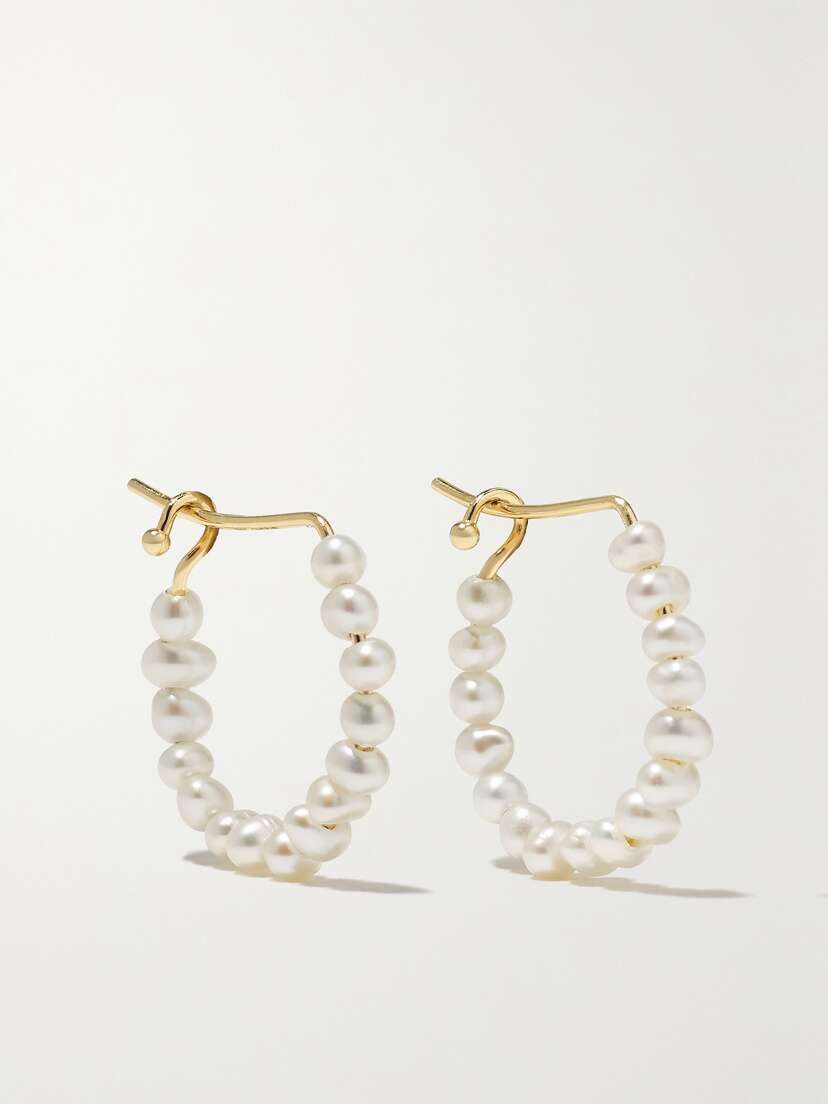 Mizuki 14-karat Gold Pearl Hoop Earrings