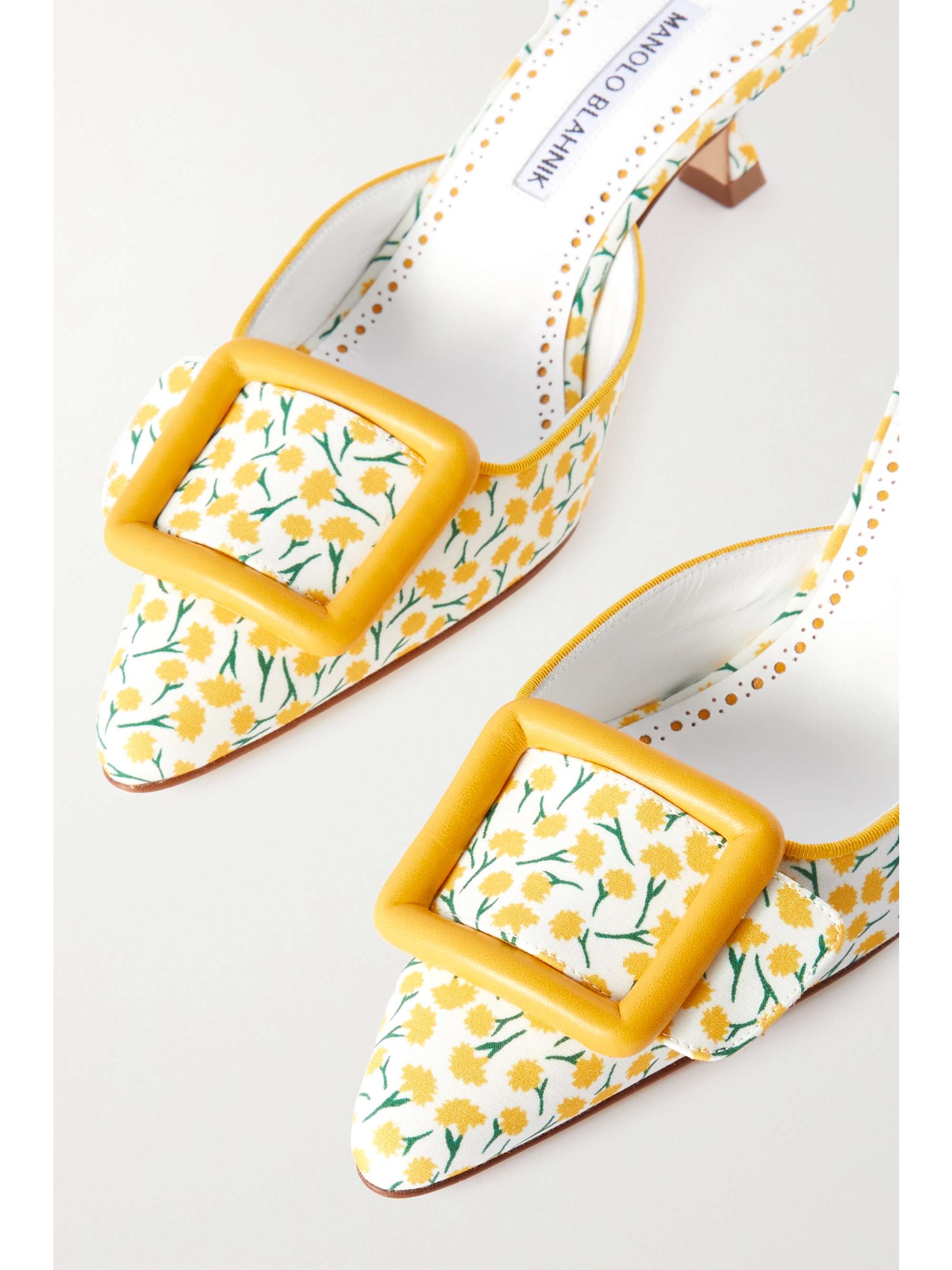 MANOLO BLAHNIK Maysale 50 buckled floral-print canvas mules