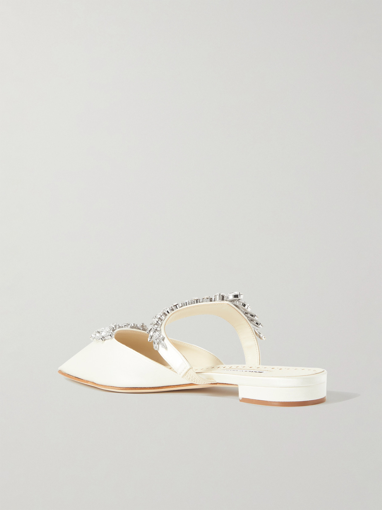 Shop Manolo Blahnik Lurum 45 Crystal-embellished Satin Mules In Cream