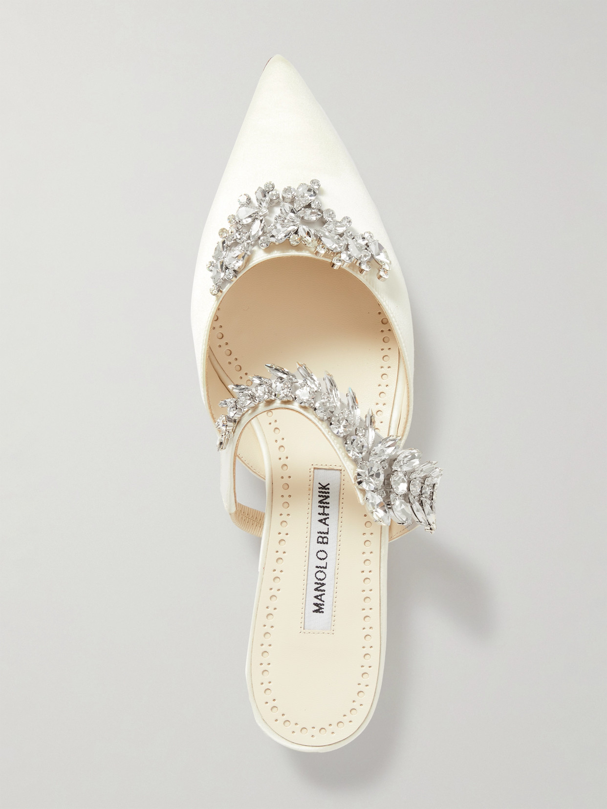 Manolo Blahnik Lurum 45 Crystal-embellished Satin Mules In Cream