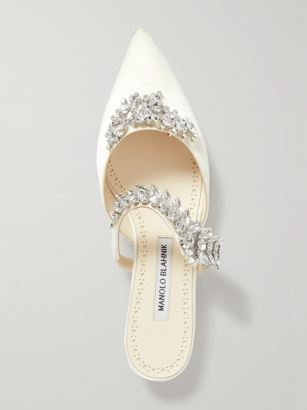 Shop Manolo Blahnik Lurum 45 Crystal-embellished Satin Mules In Cream