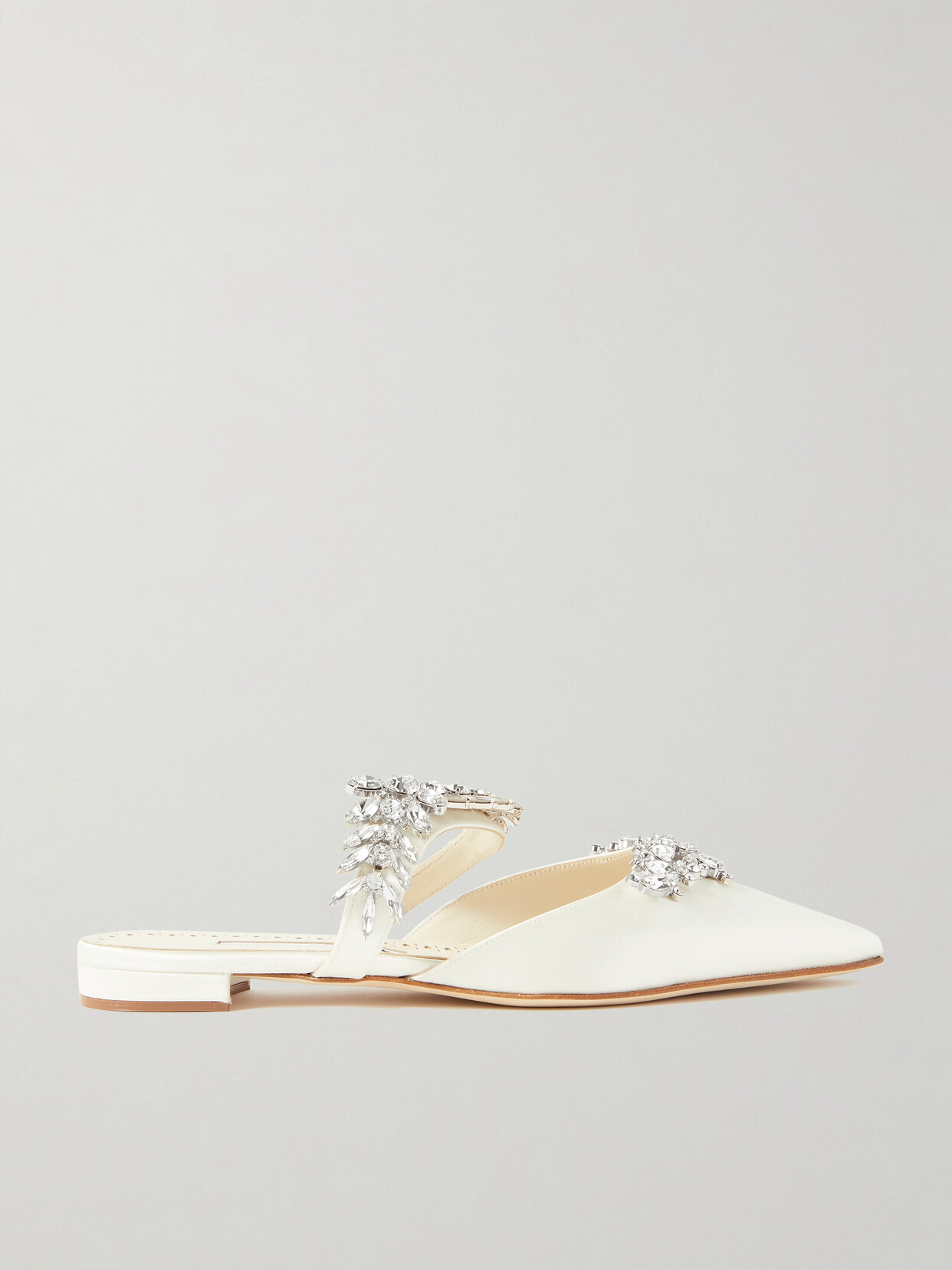 Manolo Blahnik Lurum 45 Crystal-embellished Satin Mules In Cream