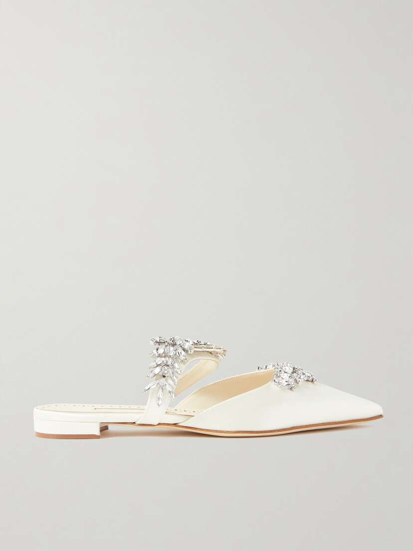 Manolo Blahnik Lurum 45 Crystal-embellished Satin Mules