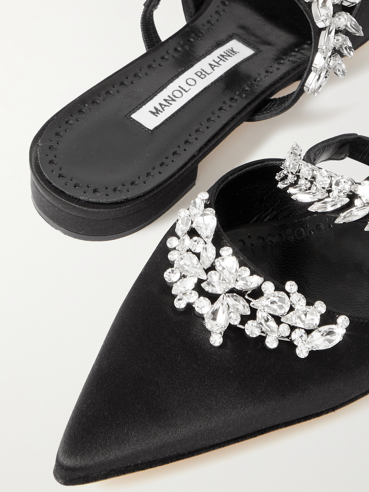 Shop Manolo Blahnik Lurum 45 Crystal-embellished Satin Mules In Black