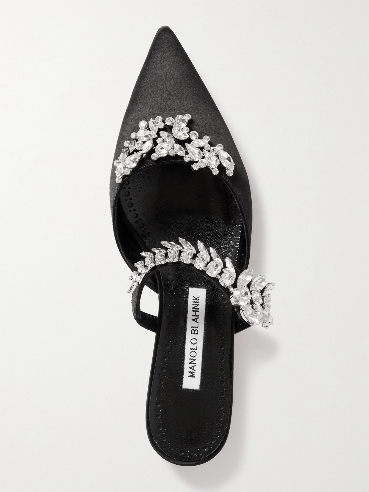 Shop Manolo Blahnik Lurum 45 Crystal-embellished Satin Mules In Black