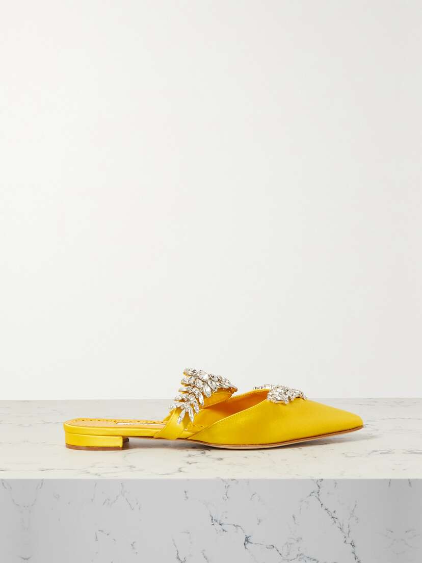 Manolo Blahnik Lurum 45 Crystal-embellished Satin Mules