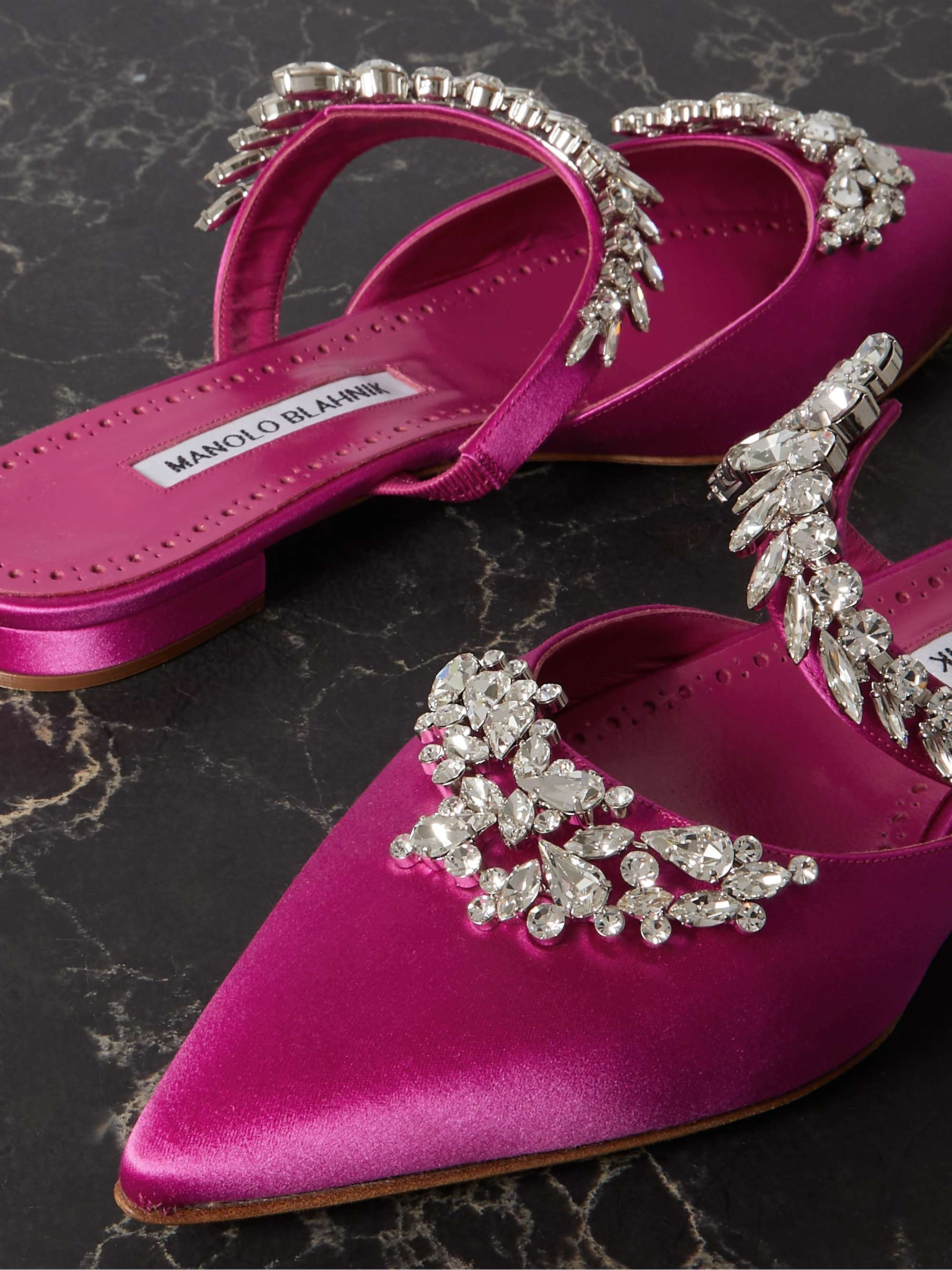 MANOLO BLAHNIK Lurum 45 crystal-embellished satin mules