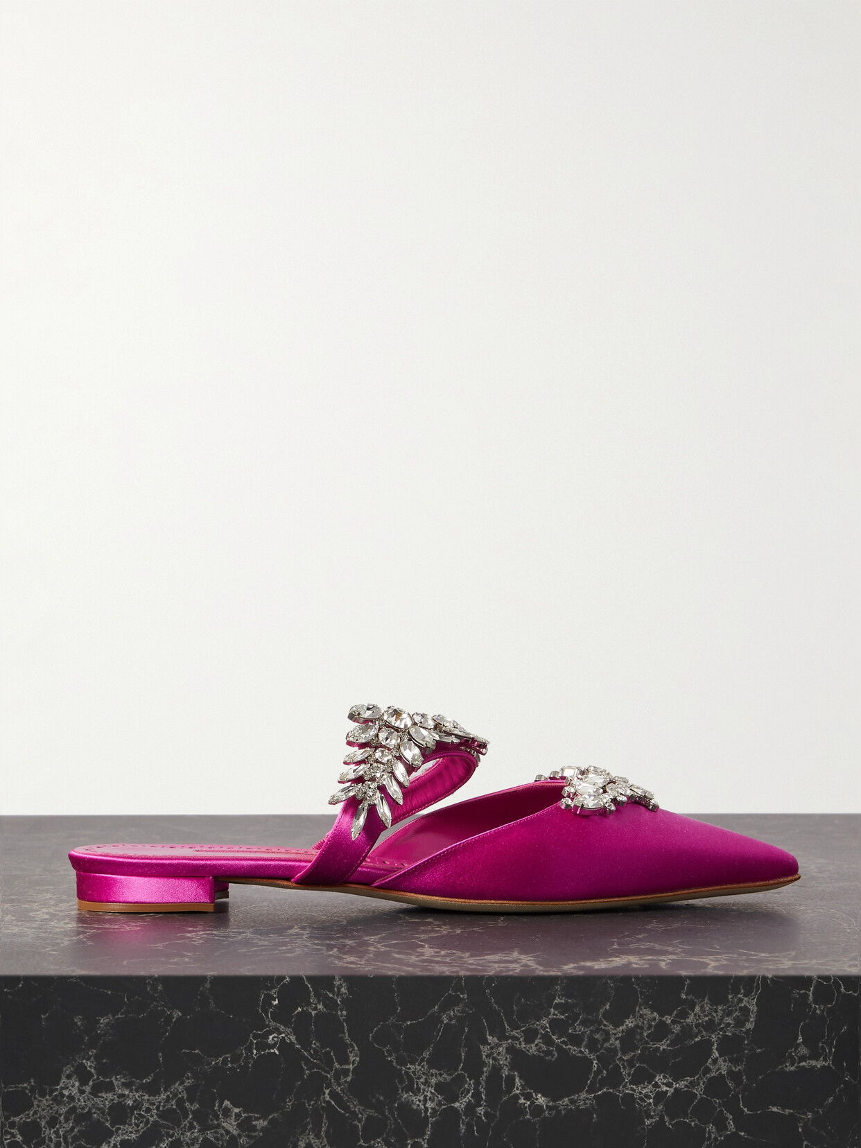 MANOLO BLAHNIK LURUM 45 CRYSTAL-EMBELLISHED SATIN MULES