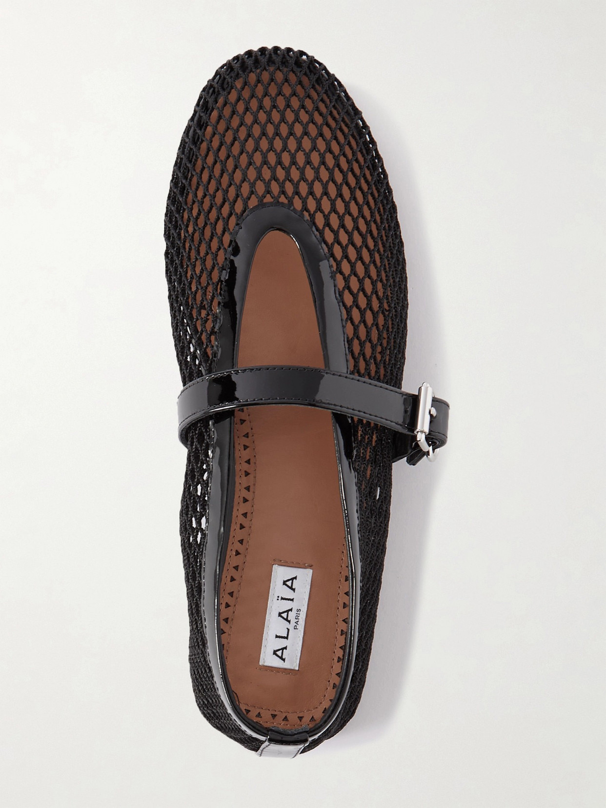 Alaïa Patent Leather-trimmed Mesh Ballet Flats In Black