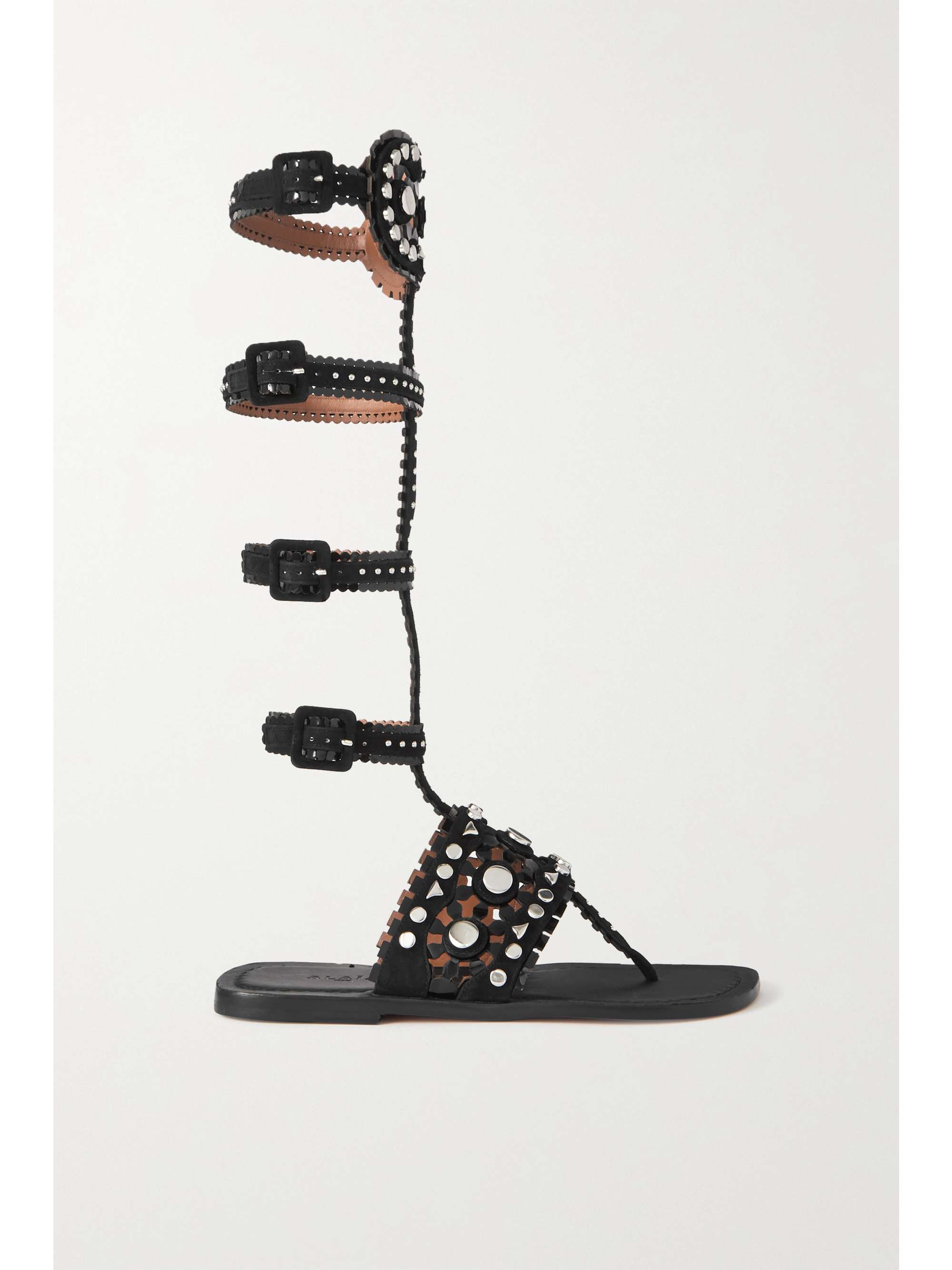 Embellished laser-cut nubuck sandals 