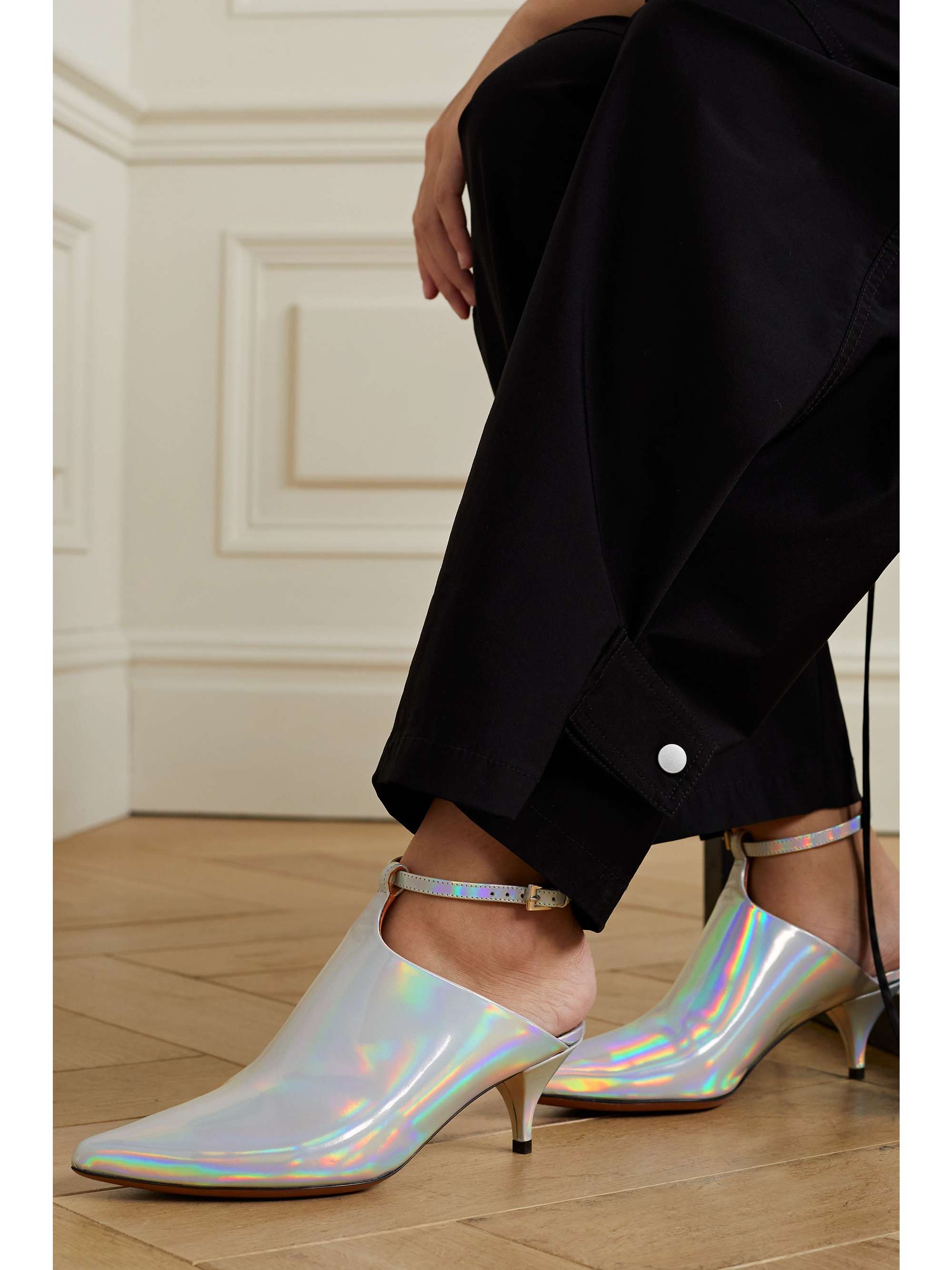 ALAÏA Convertible iridescent leather mules