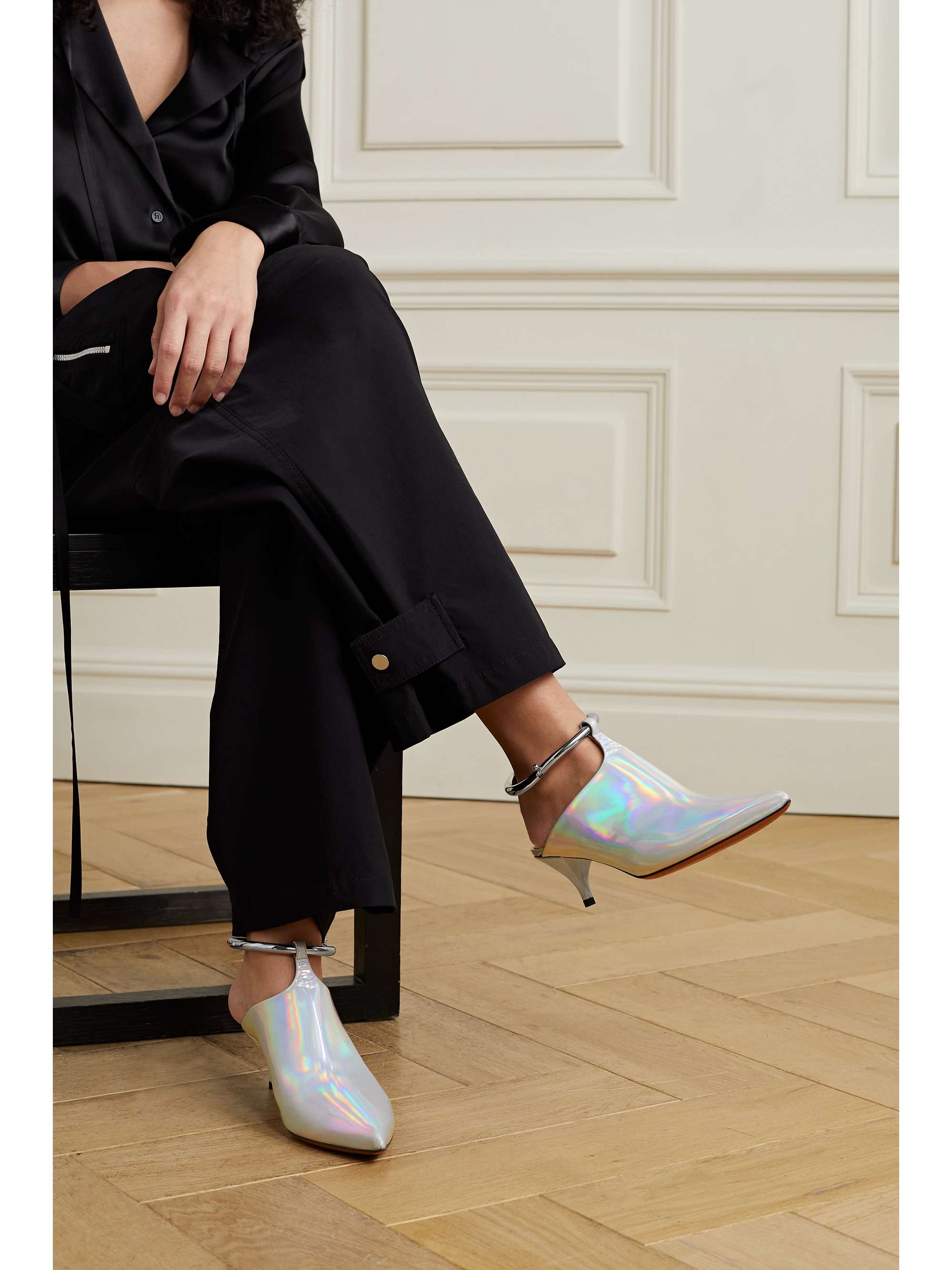 ALAÏA Convertible iridescent leather mules