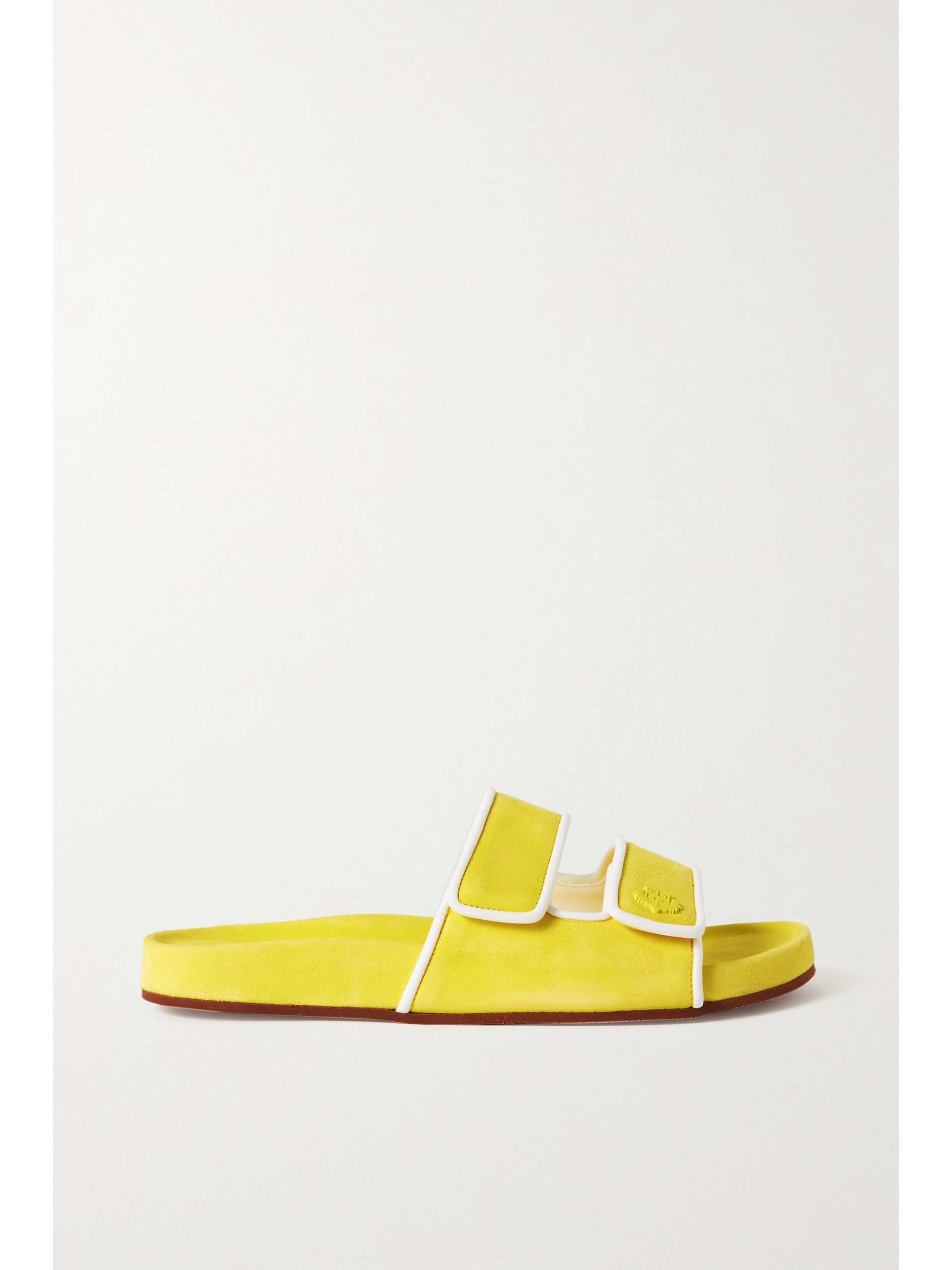 yellow suede slides