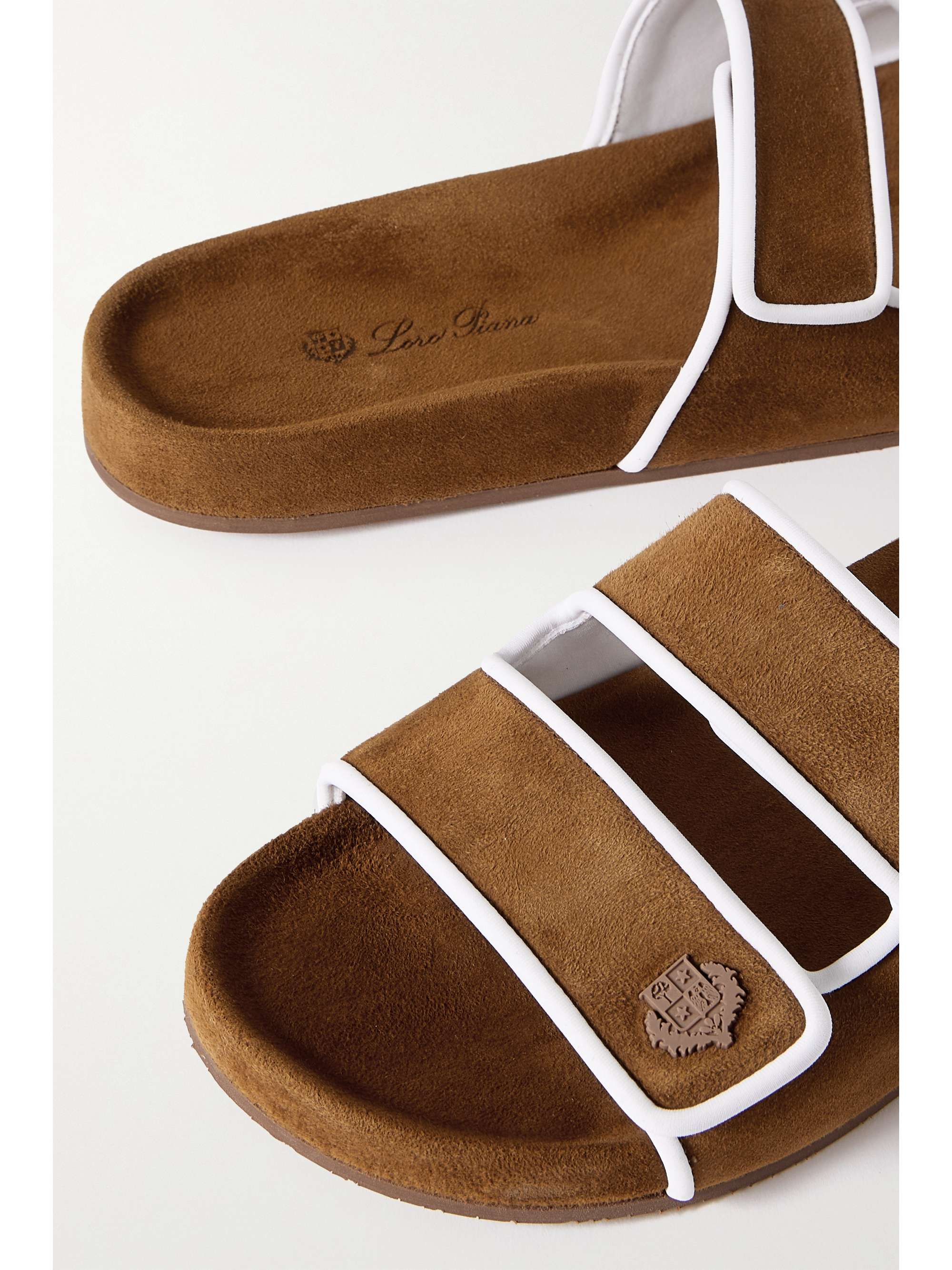LORO PIANA Waikiki leather-trimmed suede slides