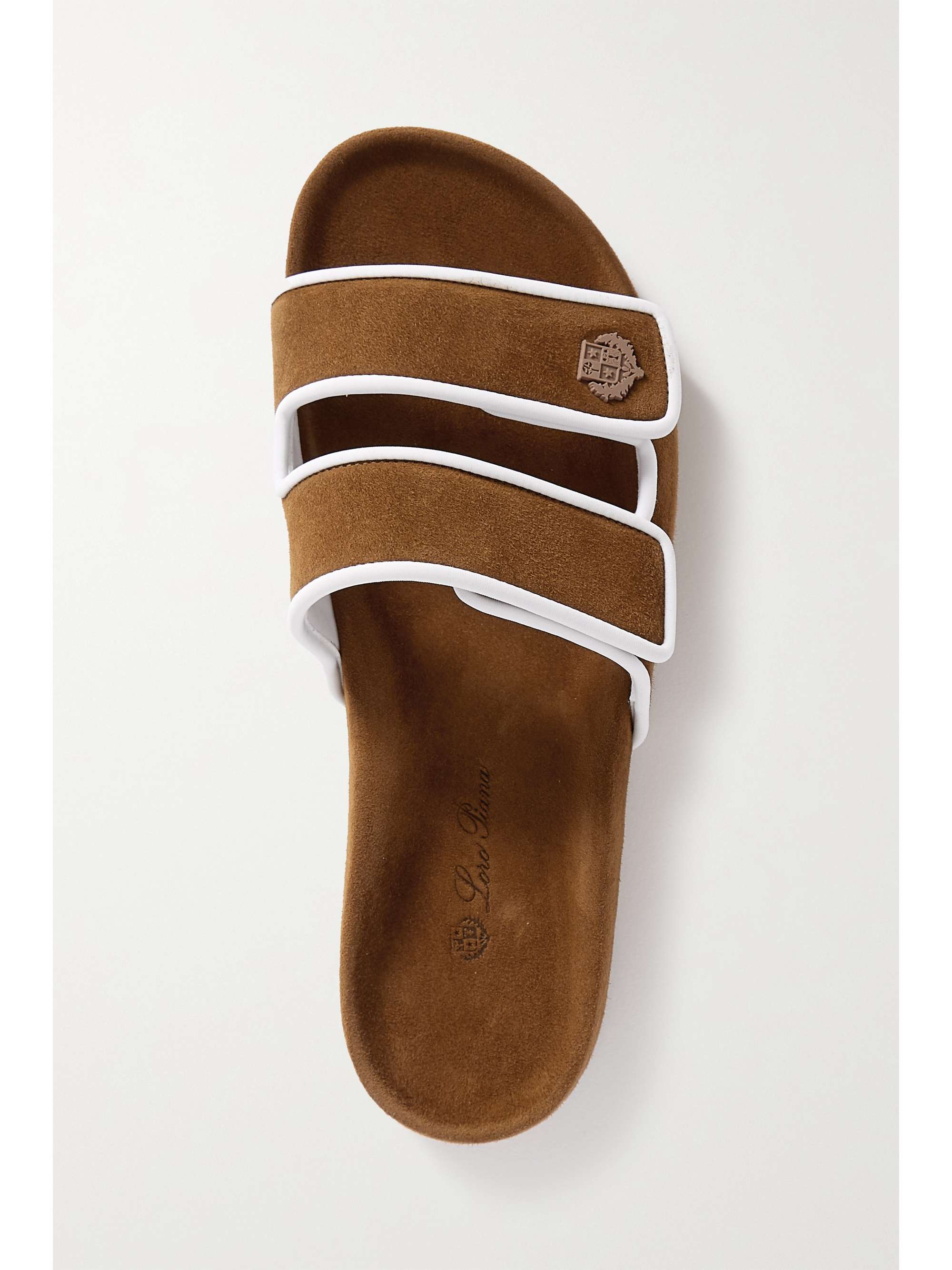LORO PIANA Waikiki leather-trimmed suede slides