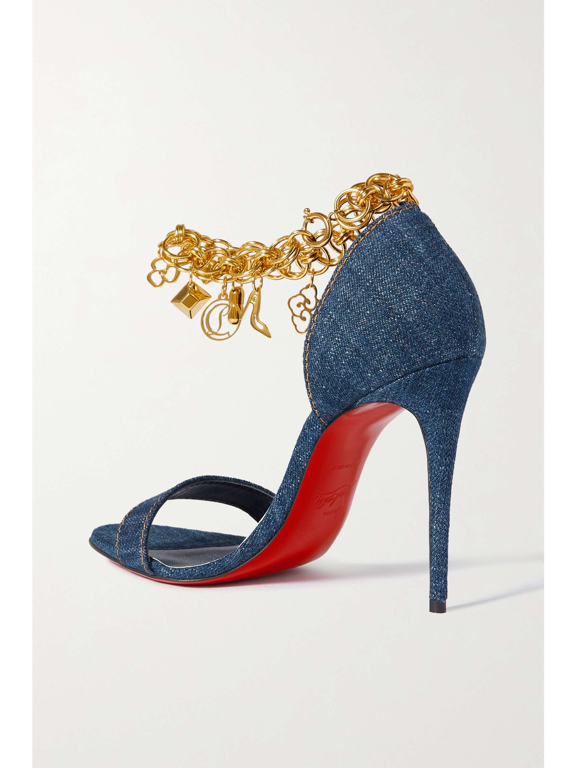 CHRISTIAN LOUBOUTIN Gourmi 100 chain-embellished denim sandals |  NET-A-PORTER