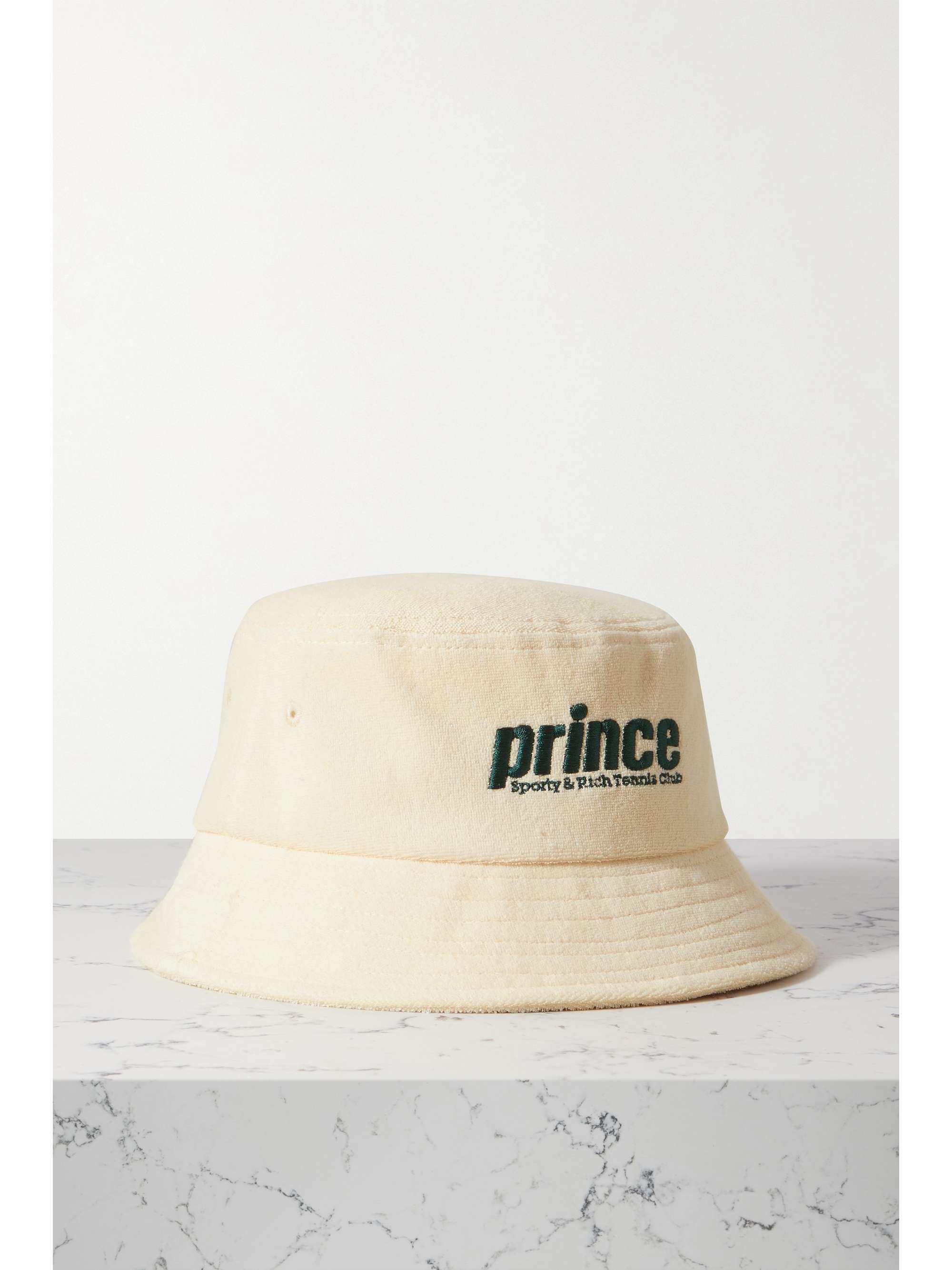 Prince embroidered cotton-terry bucket 