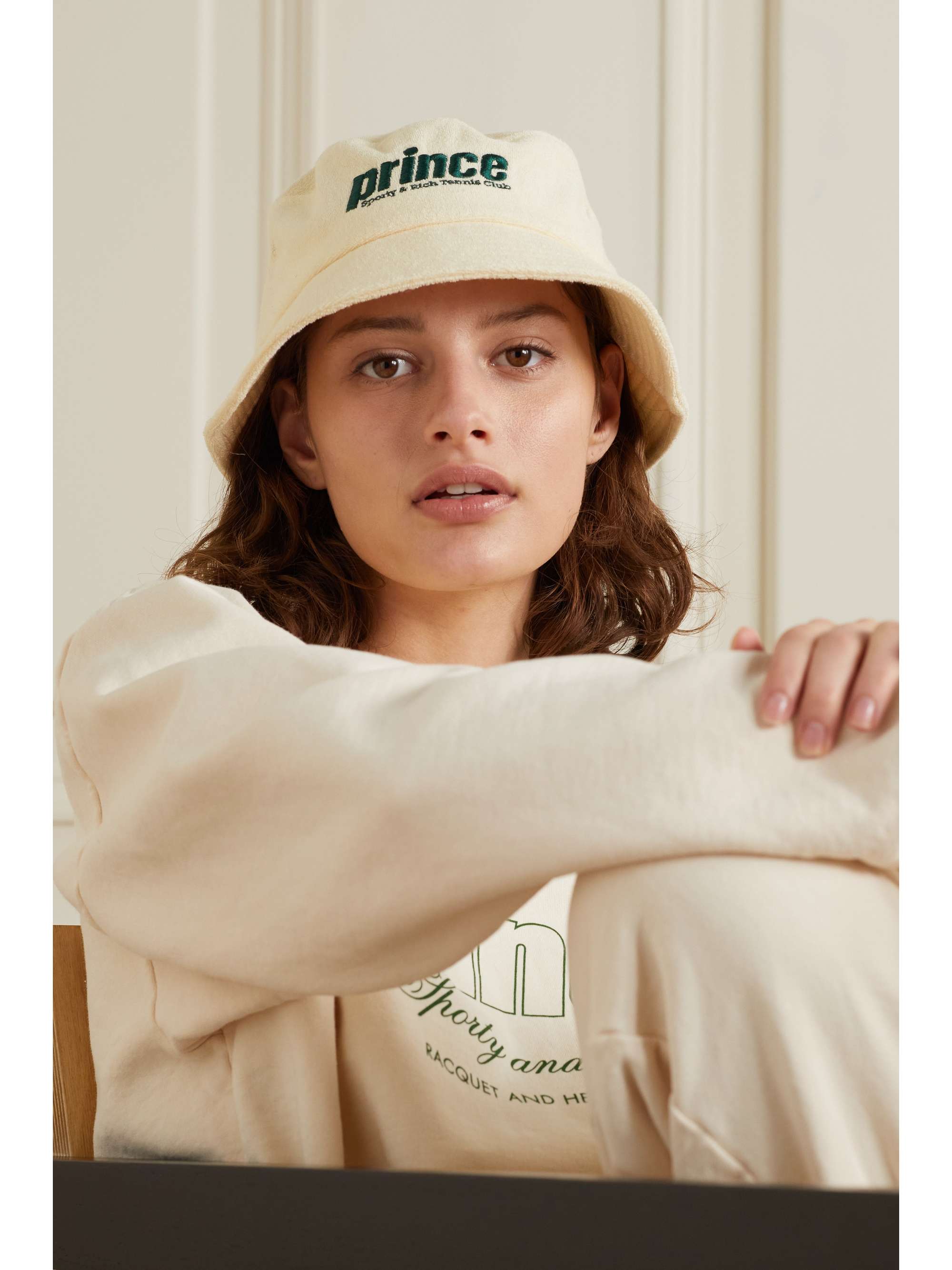 Prince embroidered cotton-terry bucket 